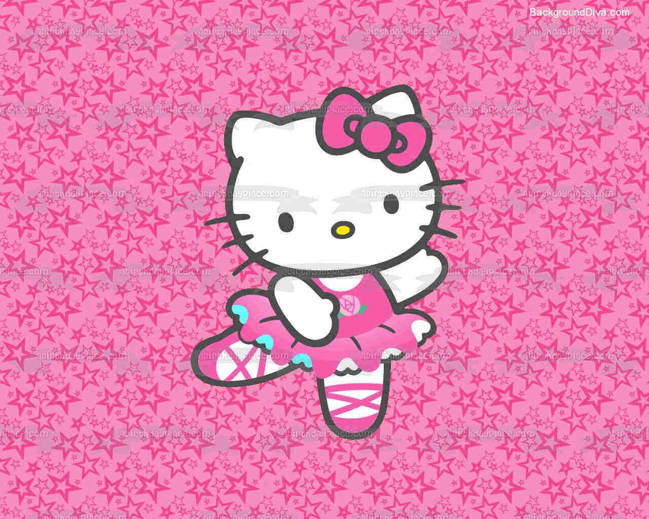 1280x1030 Hello Kitty Ballerina Dancing on Pink Starry Background Edible Cake Topper Image ABPID00138V1, Desktop