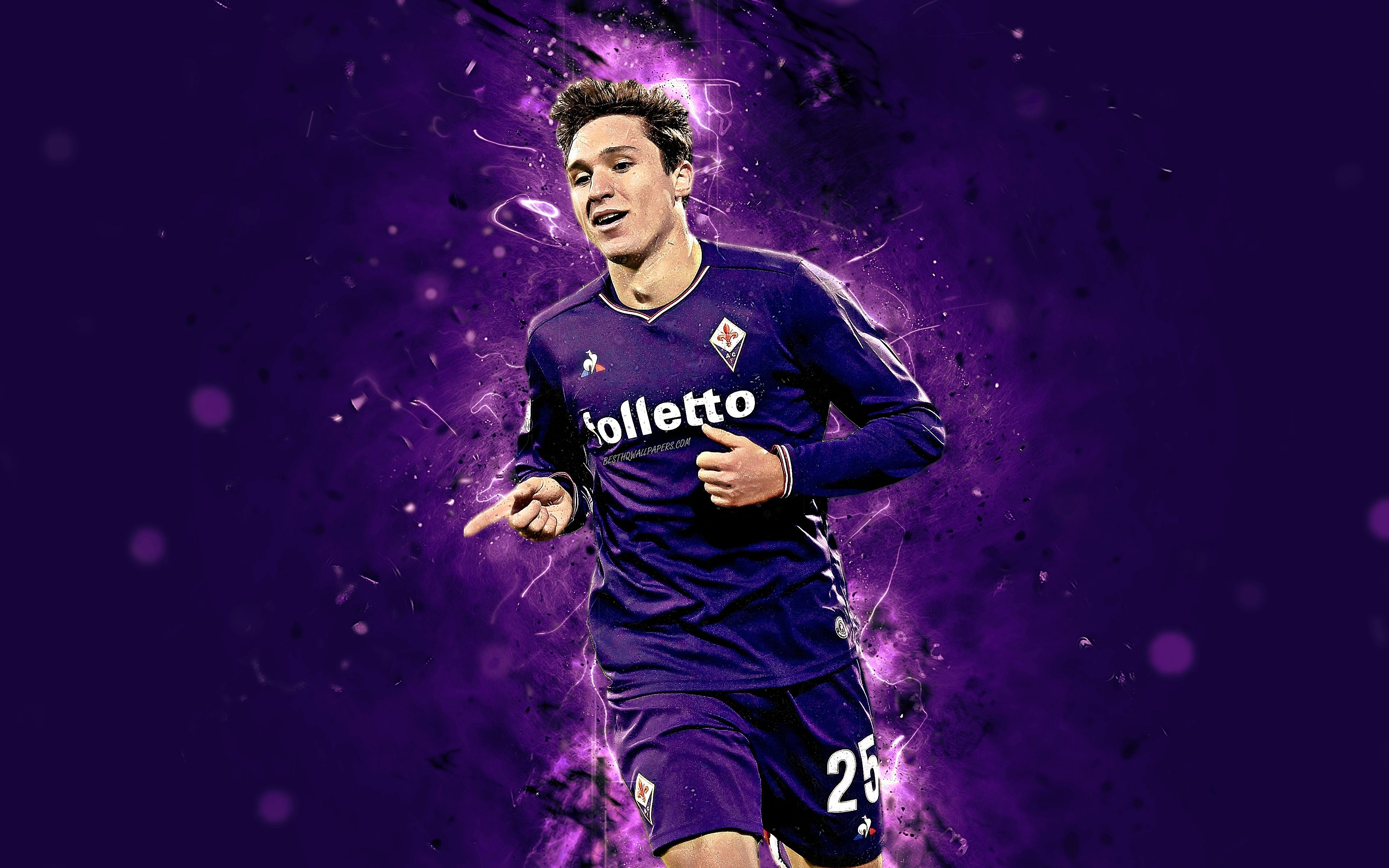 3840x2400 Download wallpaper Federico Chiesa, 4k, abstract art, Fiorentina, soccer, Serie A, Chiesa, footballers, neon lights, Italy, Fiorentina FC, creative, Italian footballer for desktop with resolution. High Quality HD picture wallpaper, Desktop