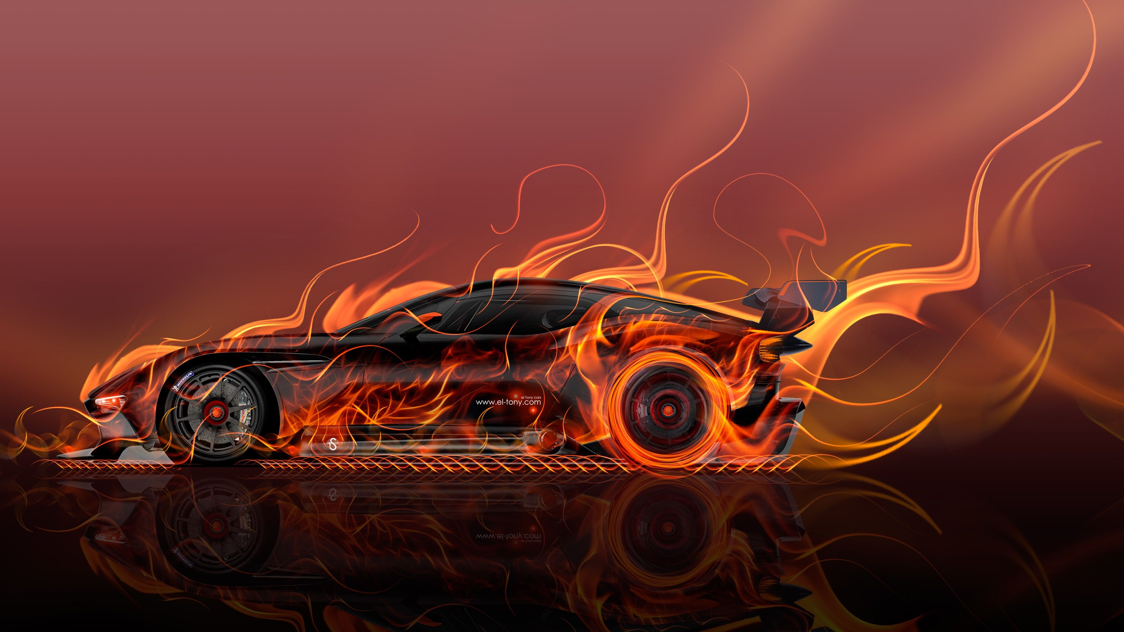 3840x2160 Car Wallpaper: Rainbow Fire Cool Car Wallpaper, Desktop