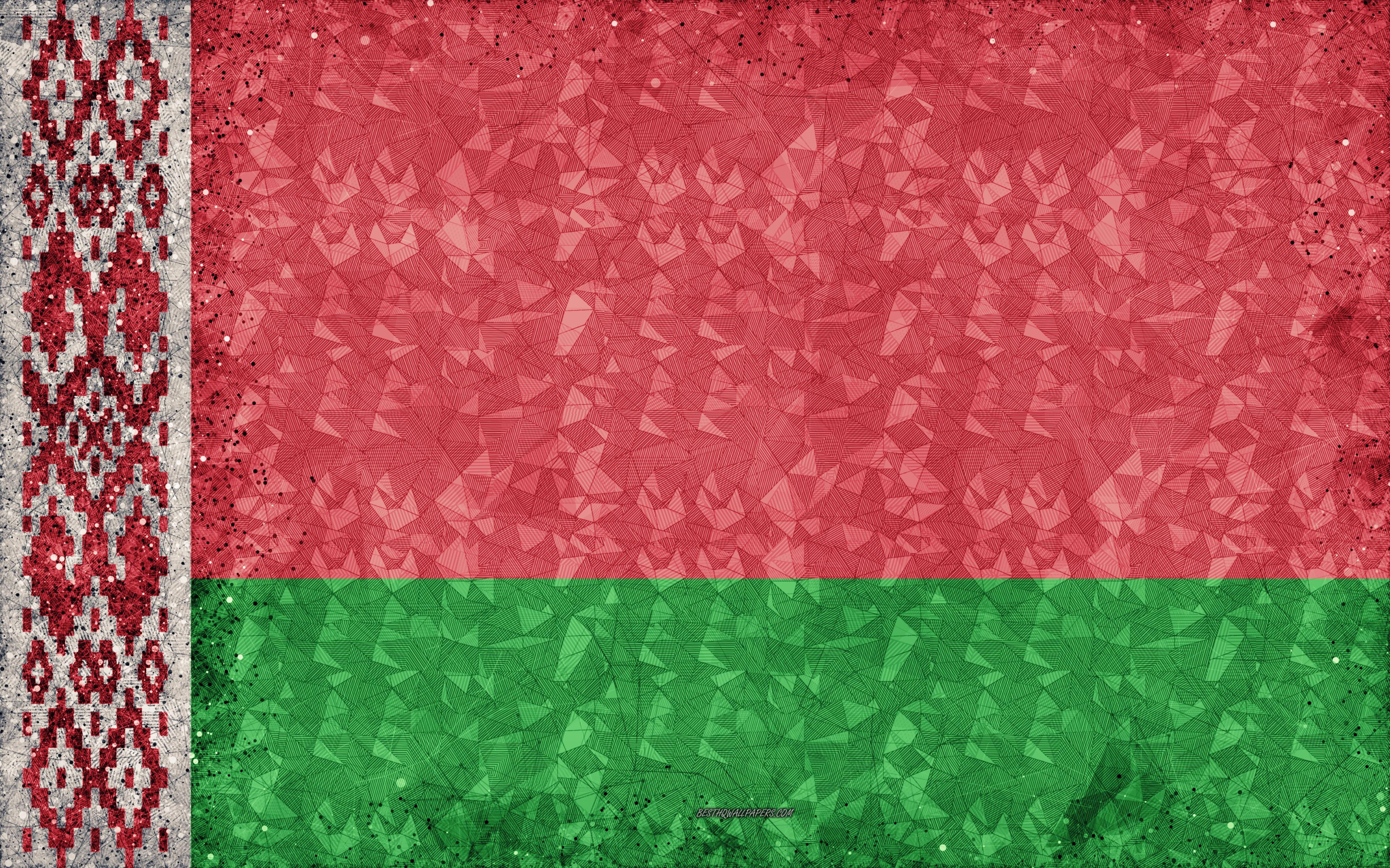 3840x2400 Download wallpaper Flag of Belarus, 4k, geometric art, abstraction, Desktop