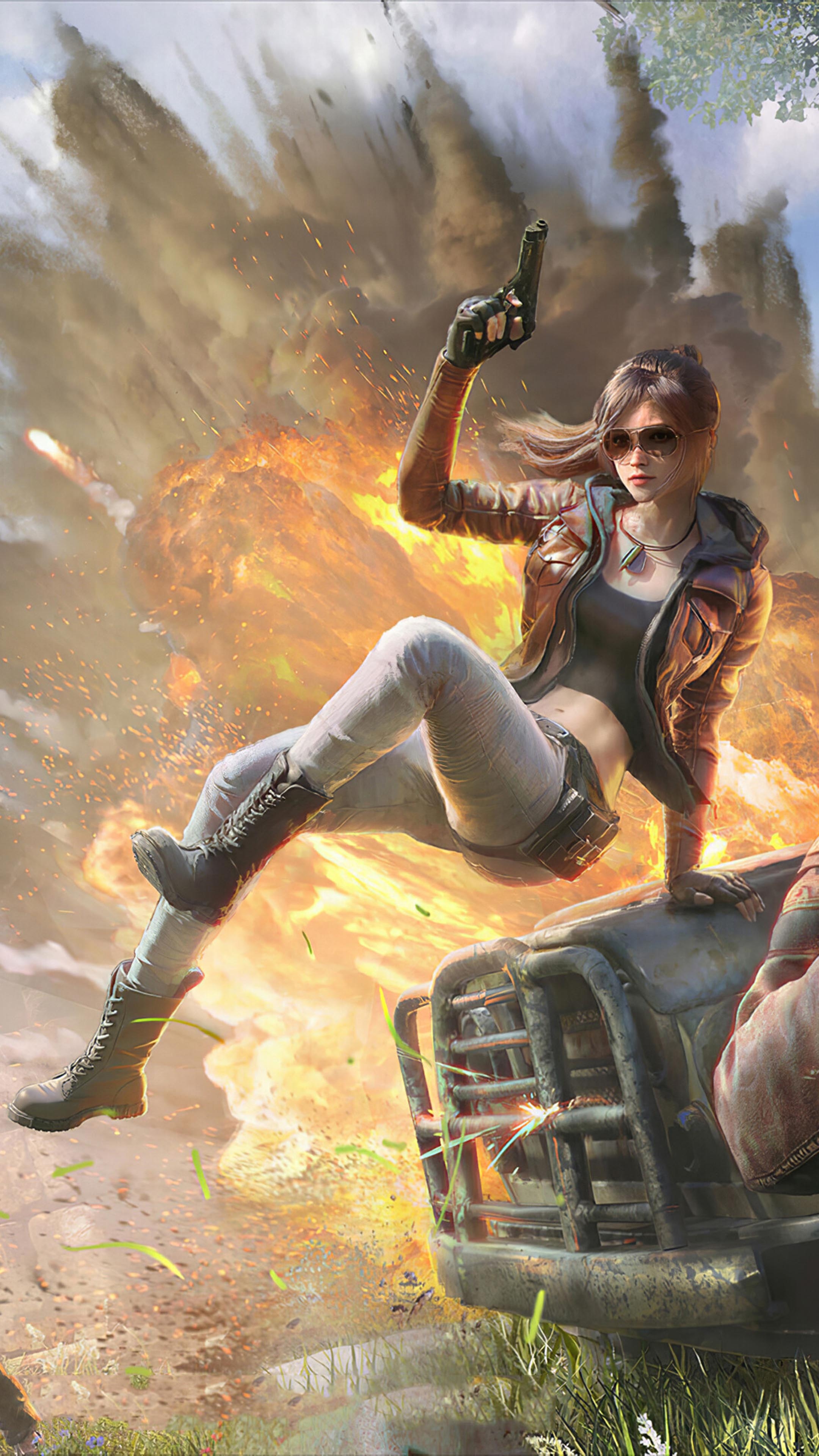 2160x3840 PUBG Girl Explosion 4K Ultra HD Mobile Wallpaper, Phone