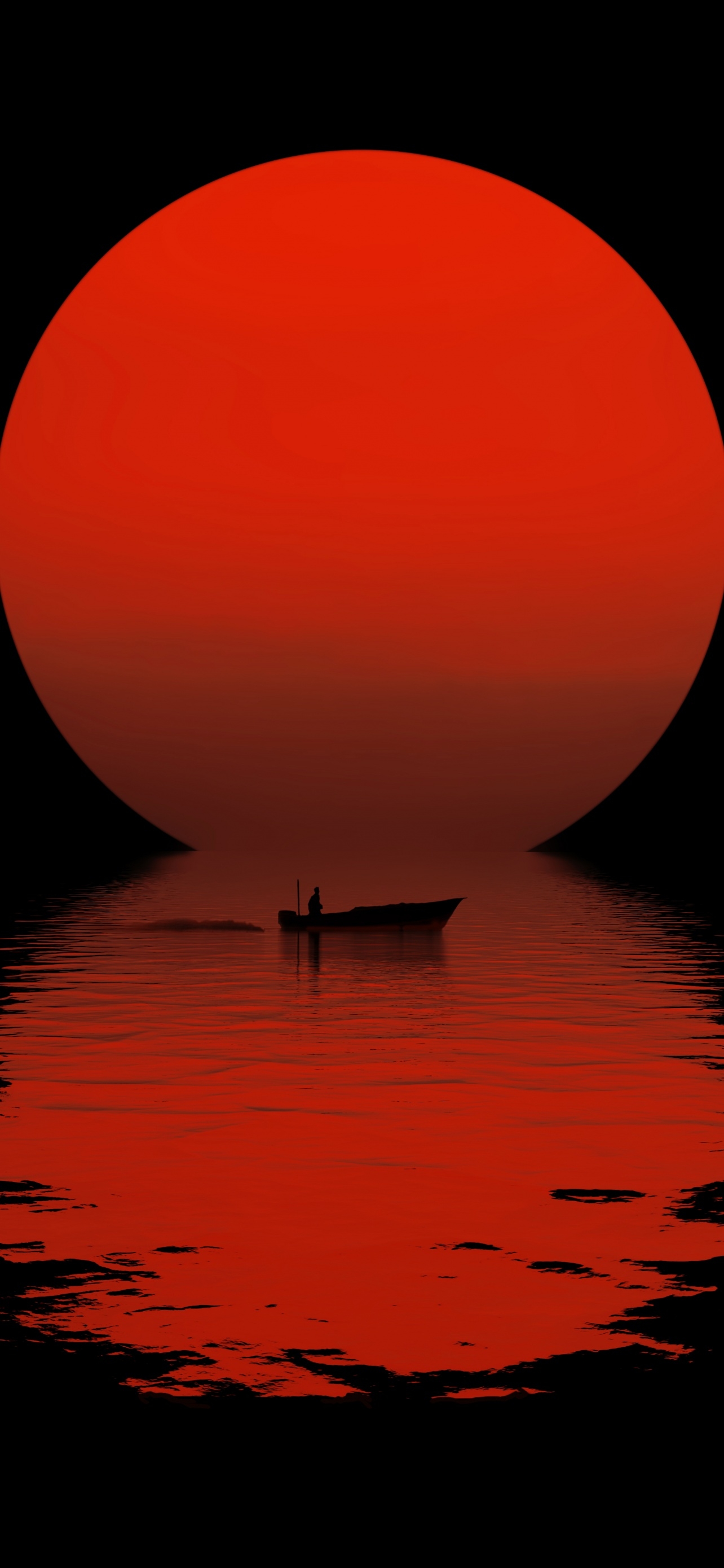 1290x2780 Sun Wallpaper 4K, Boat, Reflection, Night, Phone