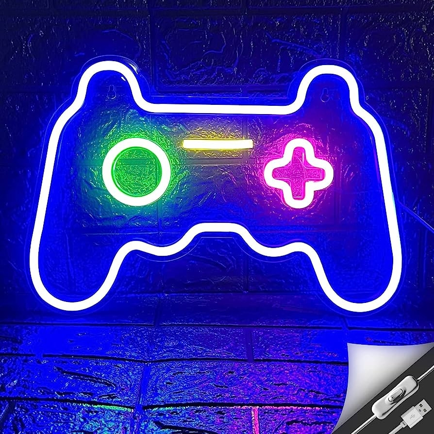 900x900 Game Neon Sign Gamepad Shape LED Neon Lights Signs for Wall Decor Gaming Controller LED Neon Signs for Boys Gamer Children Teen Room Decor Light Up Bedroom Game Room Gaming Party (Blue Pink Green), Phone