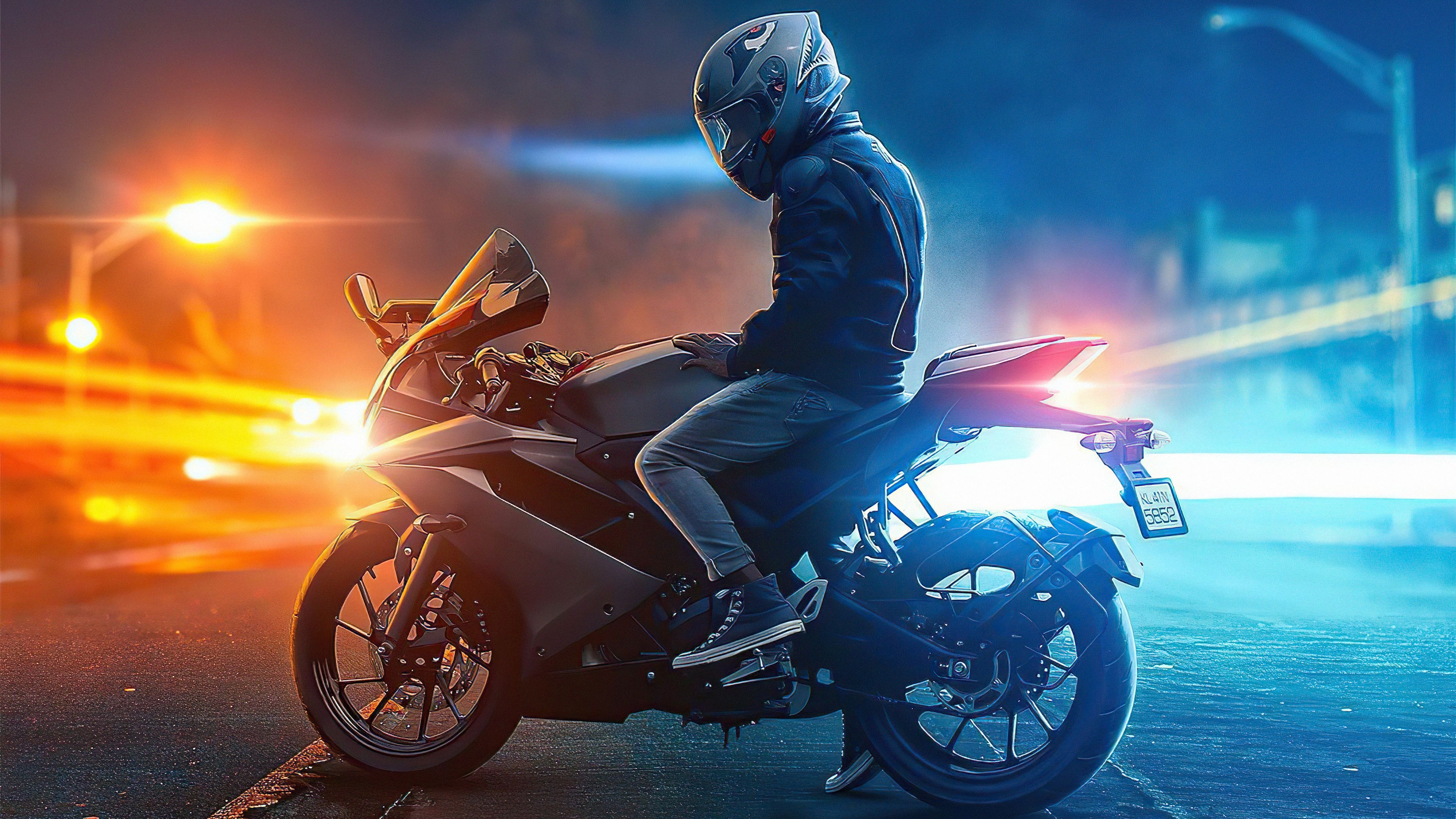 3840x2160 Biker On Road Lights 4k, HD Bikes, 4k Wallpaper, Image, Background, Photo and Picture, Desktop