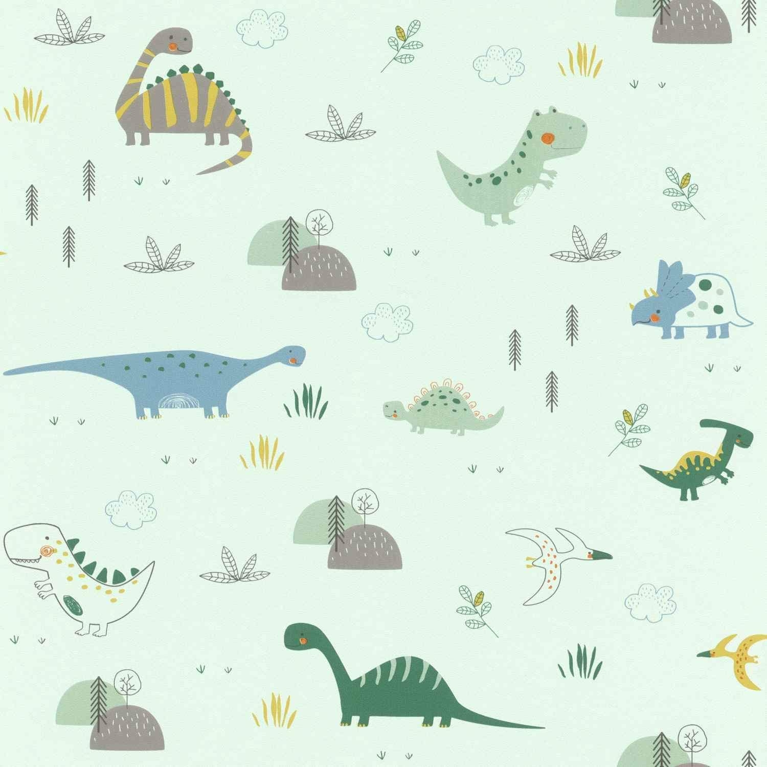 1500x1500 Bambino XVIII Dinosaurs Wallpaper Mint Green Rasch 249330, Everything Else, Phone