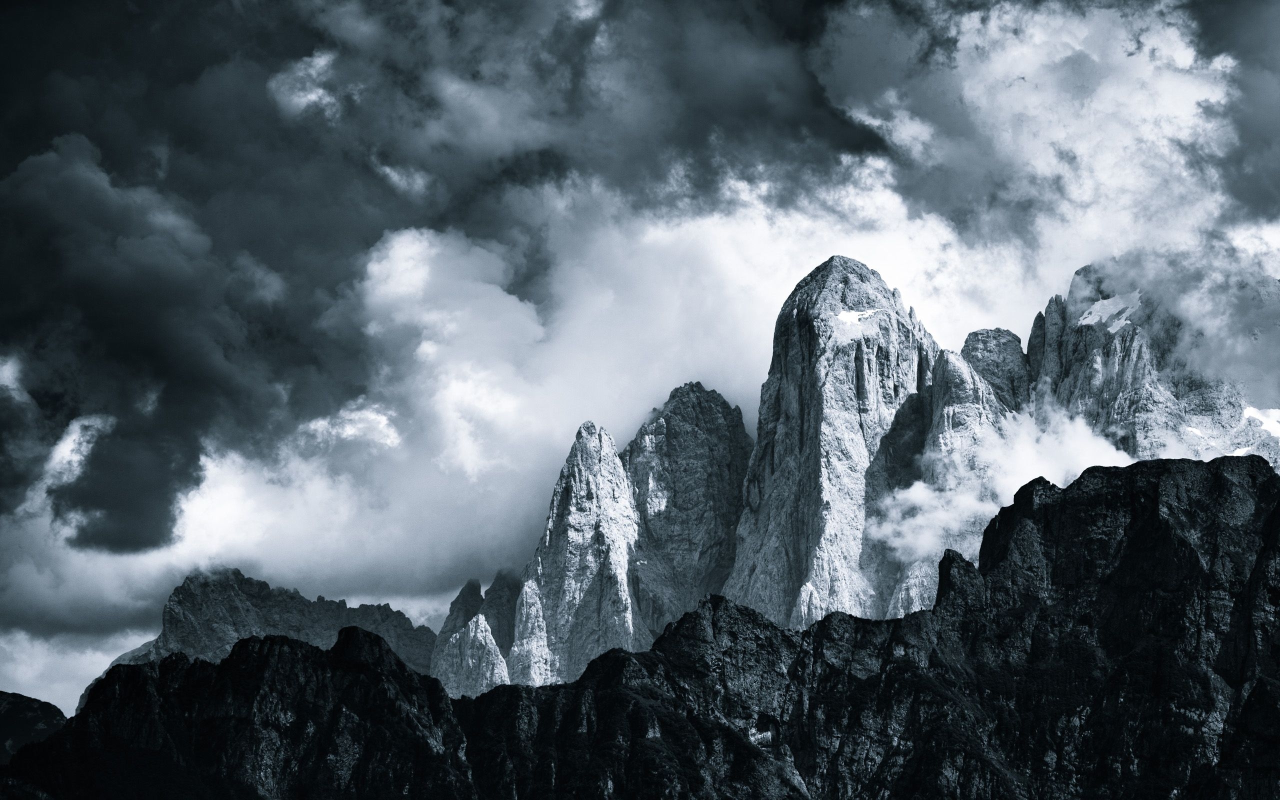 2560x1600 Nature landscapes mountains monochrome black white sky clouds, Desktop