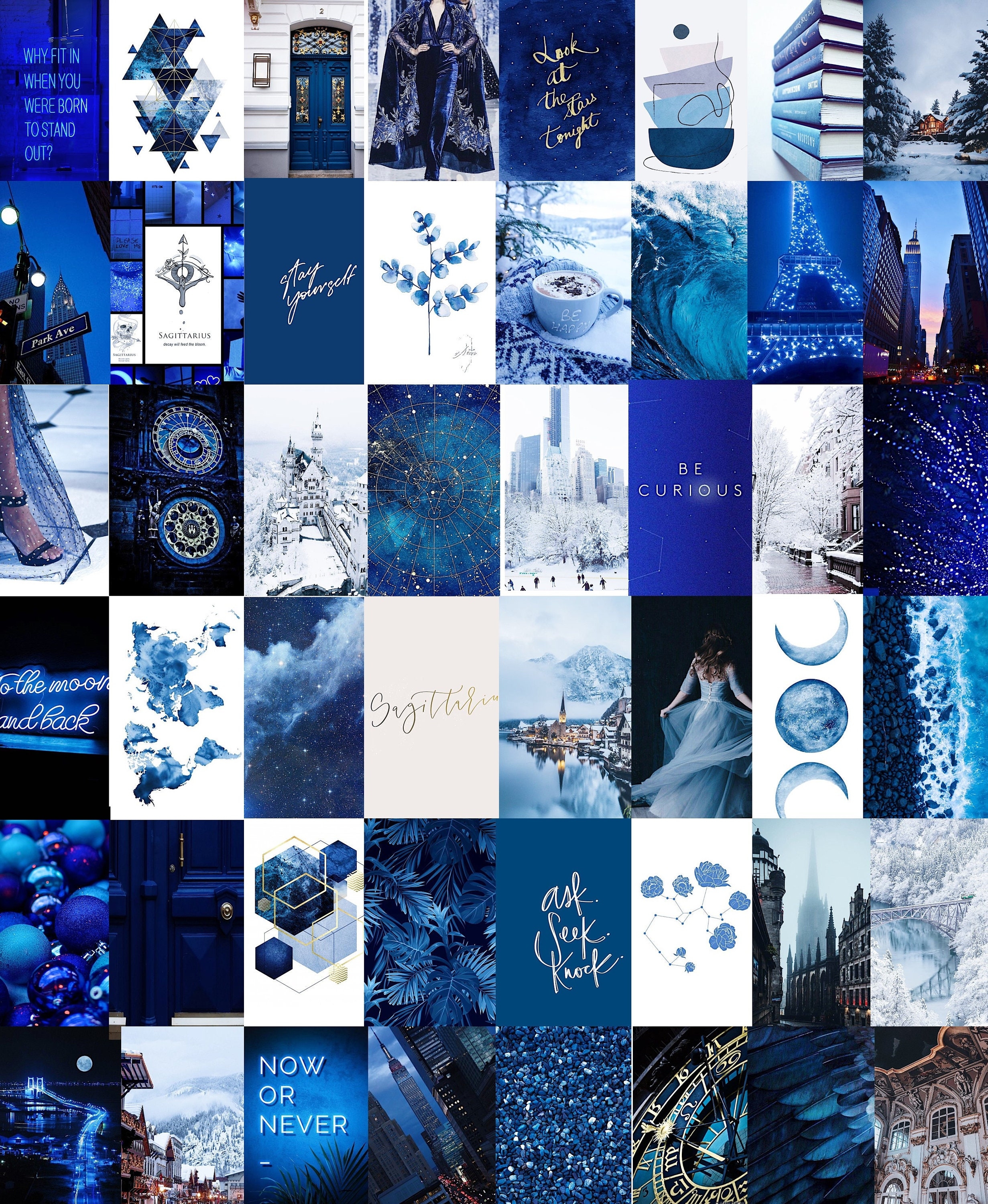 2470x3000 Photo Wall Collage Kit SAGITTARIUS Navy Blue Aesthetic set, Phone