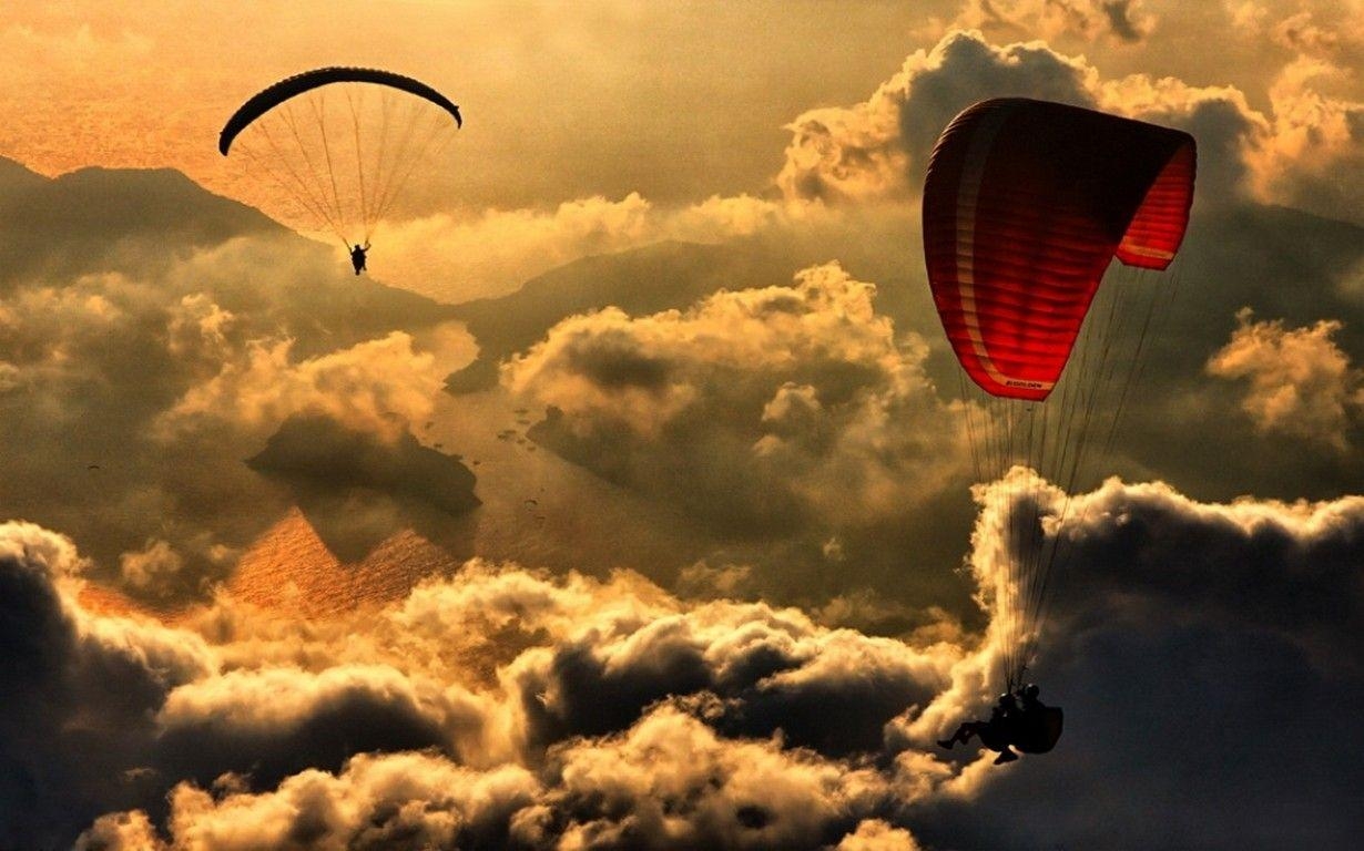 1230x770 nature, #landscape, #paragliding, #aerial view, #clouds, #sea, Desktop