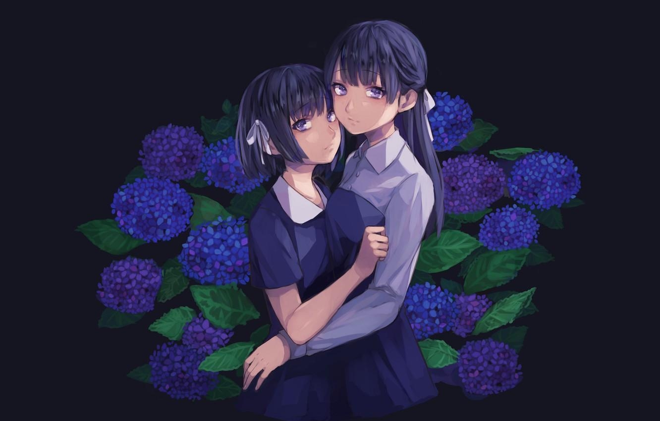 1340x850 Wallpaper flowers, girls, hydrangea, Fate stay night, Fate / Stay, Desktop