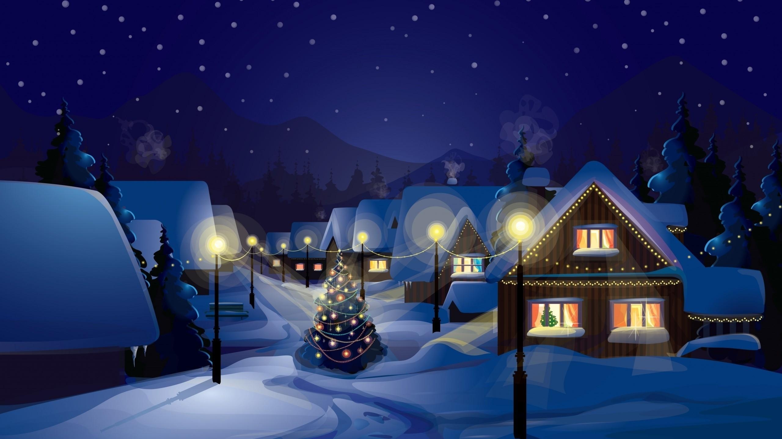 2560x1440 Christmas Village Background, Desktop