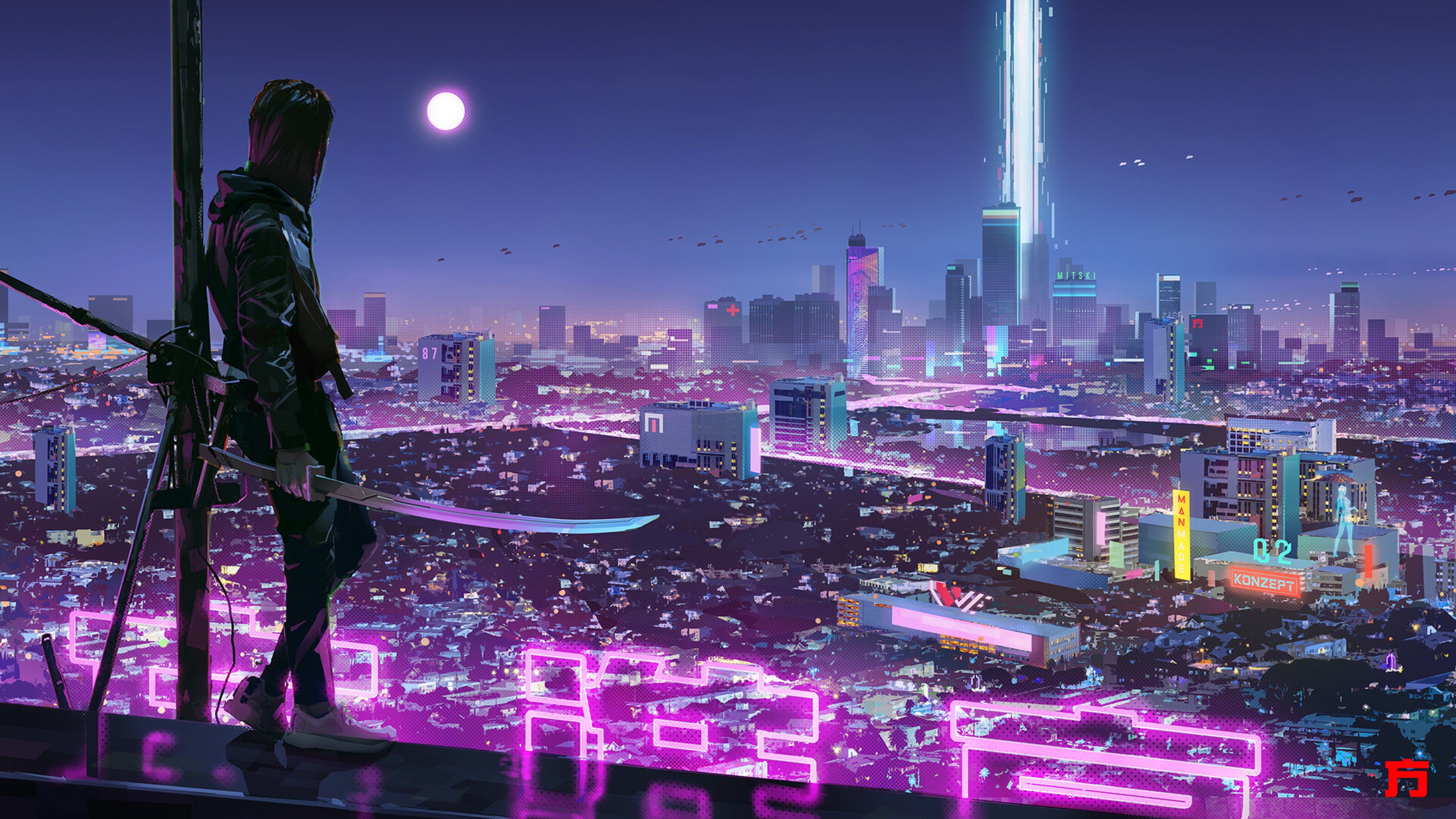 3840x2160 Warrior Girl in Cyberpunk City 4K Wallpaper, HD Artist 4K Wallpaper, Image, Photo and Background, Desktop