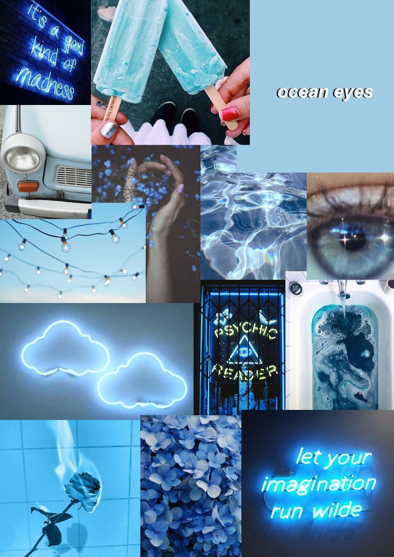 1260x1780 Light Blue Aesthetics Collage Wallpaper, Phone