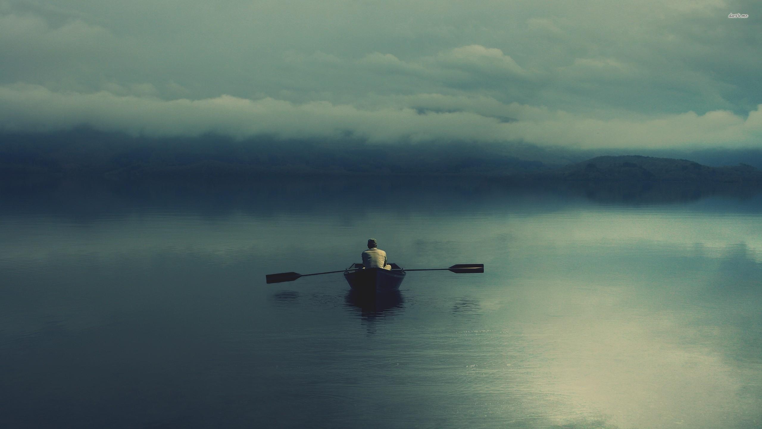 2560x1440 Man rowing on the dark lake wallpaper wallpaper, Desktop