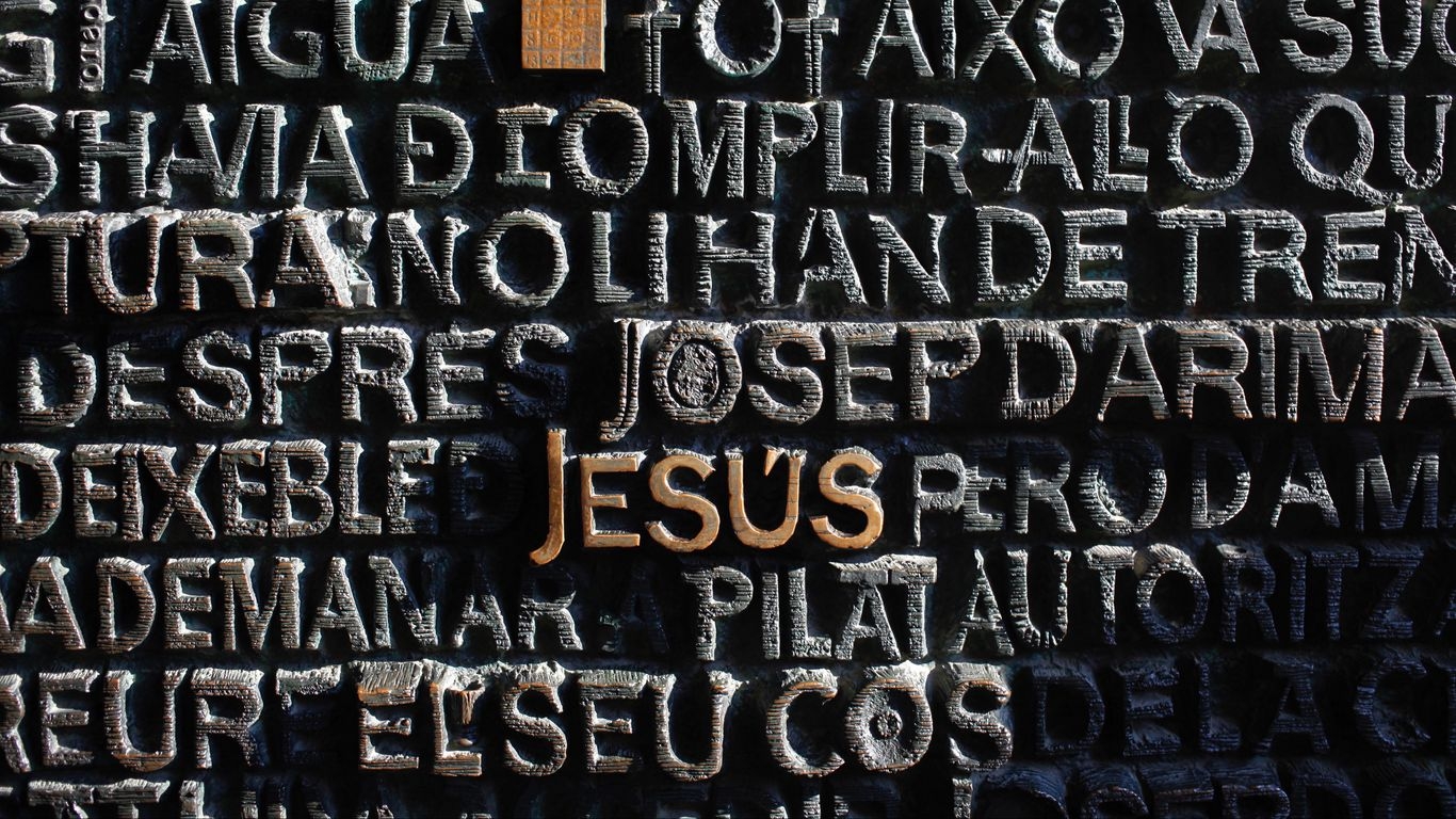 1370x770 Download wallpaper  jesus, god, religion, faith, inscription, wall tablet, laptop HD background, Desktop