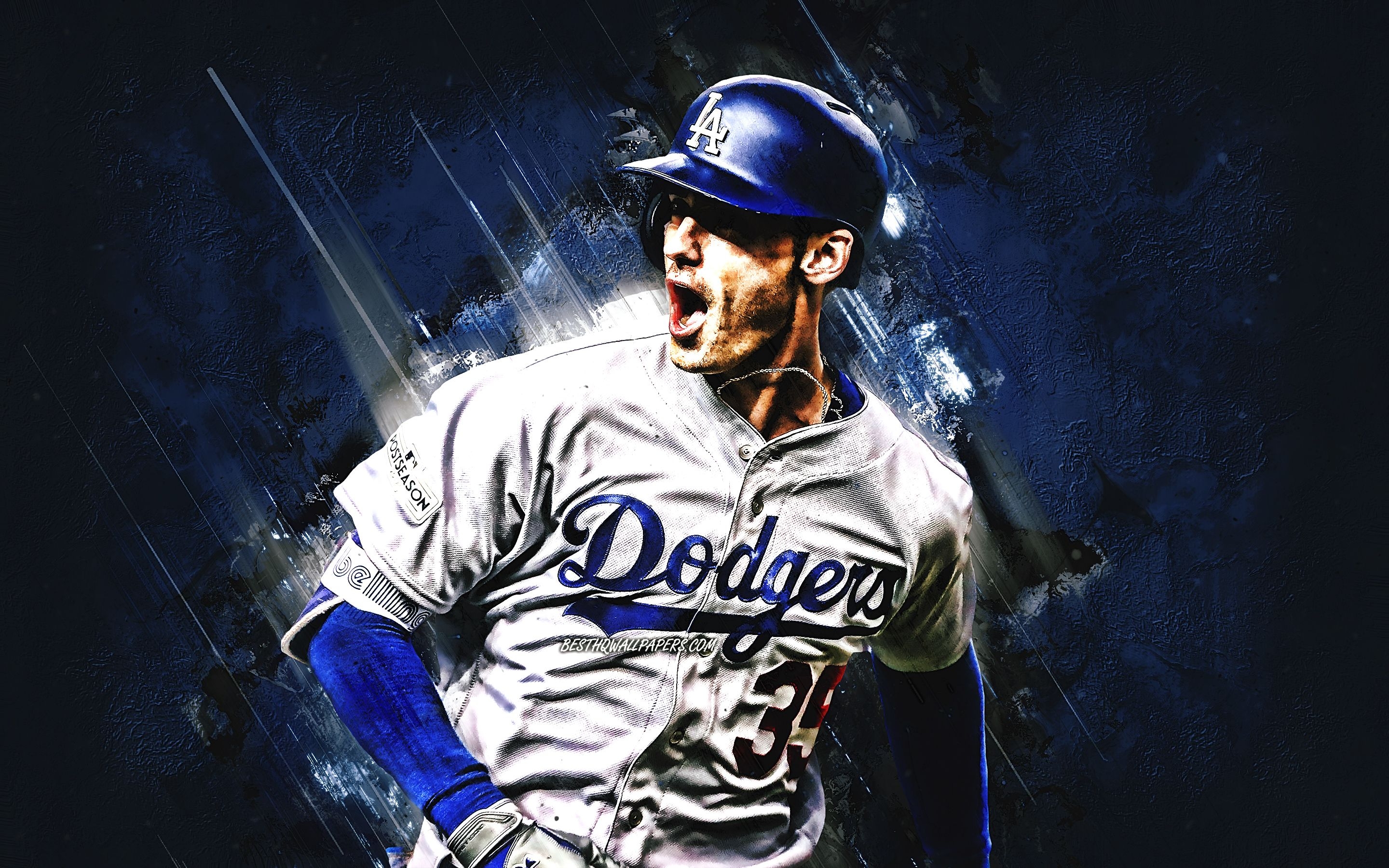 2880x1800 Download wallpaper Cody Bellinger, Los Angeles Dodgers, MLB, american baseball player, portrait, blue stone background, baseball, Major League Baseball for desktop with resolution. High Quality HD picture wallpaper, Desktop