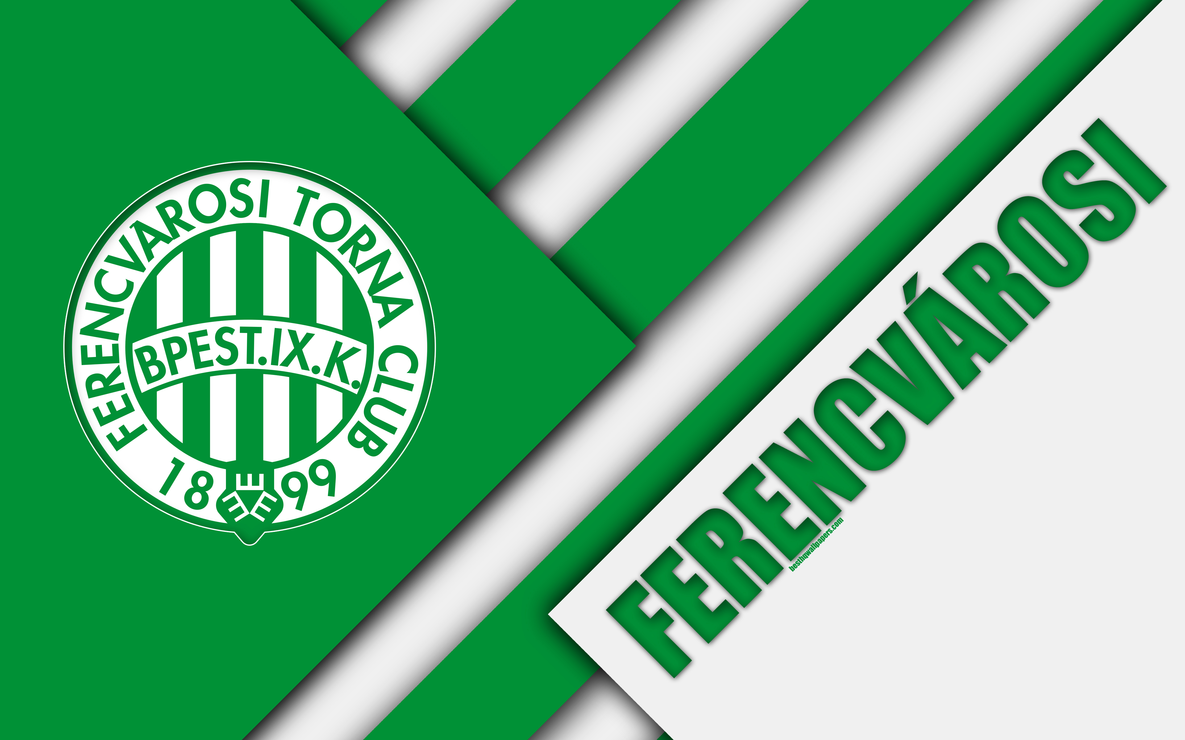 3840x2400 Download wallpaper Ferencvarosi TC, logo, material design, 4k, green white abstraction, Hungarian football club, emblem, Budapest, Hungary, OTP Bank Liga, football, Nemzeti Bajnoksag for desktop with resolution. High Quality HD picture, Desktop