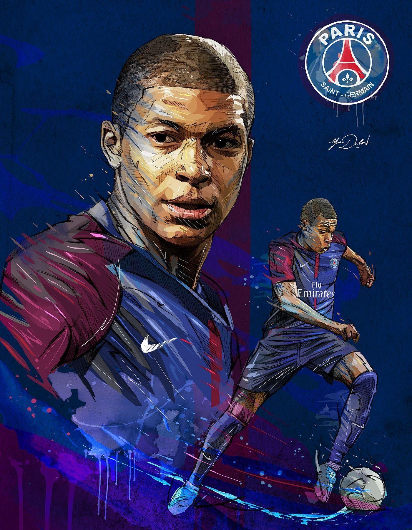 1400x1810 My painting of Kylian Mbappé, young soccer player of the PSG, Phone