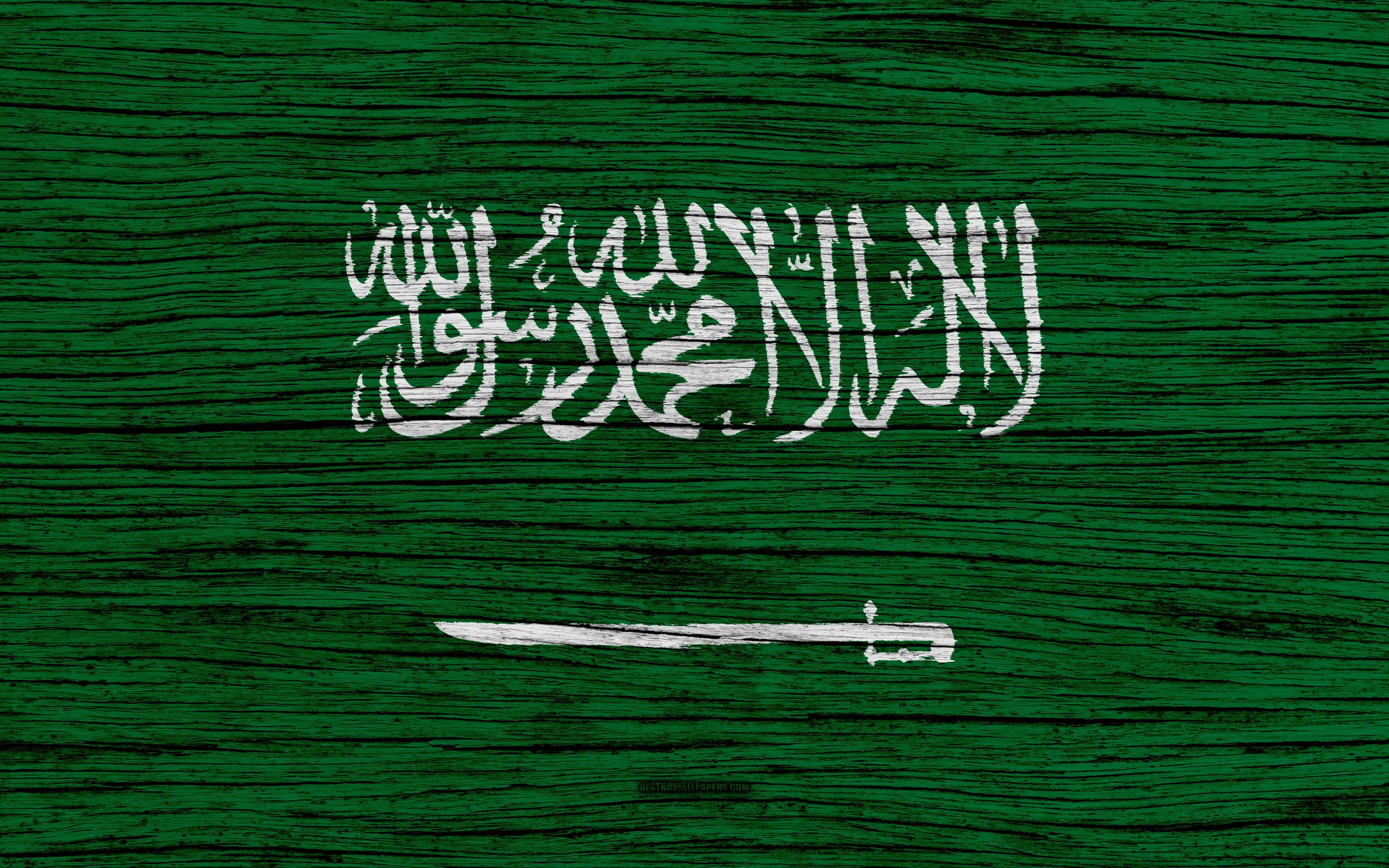 3840x2400 Download wallpaper Flag of Saudi Arabia, 4k, Asia, wooden texture, Desktop