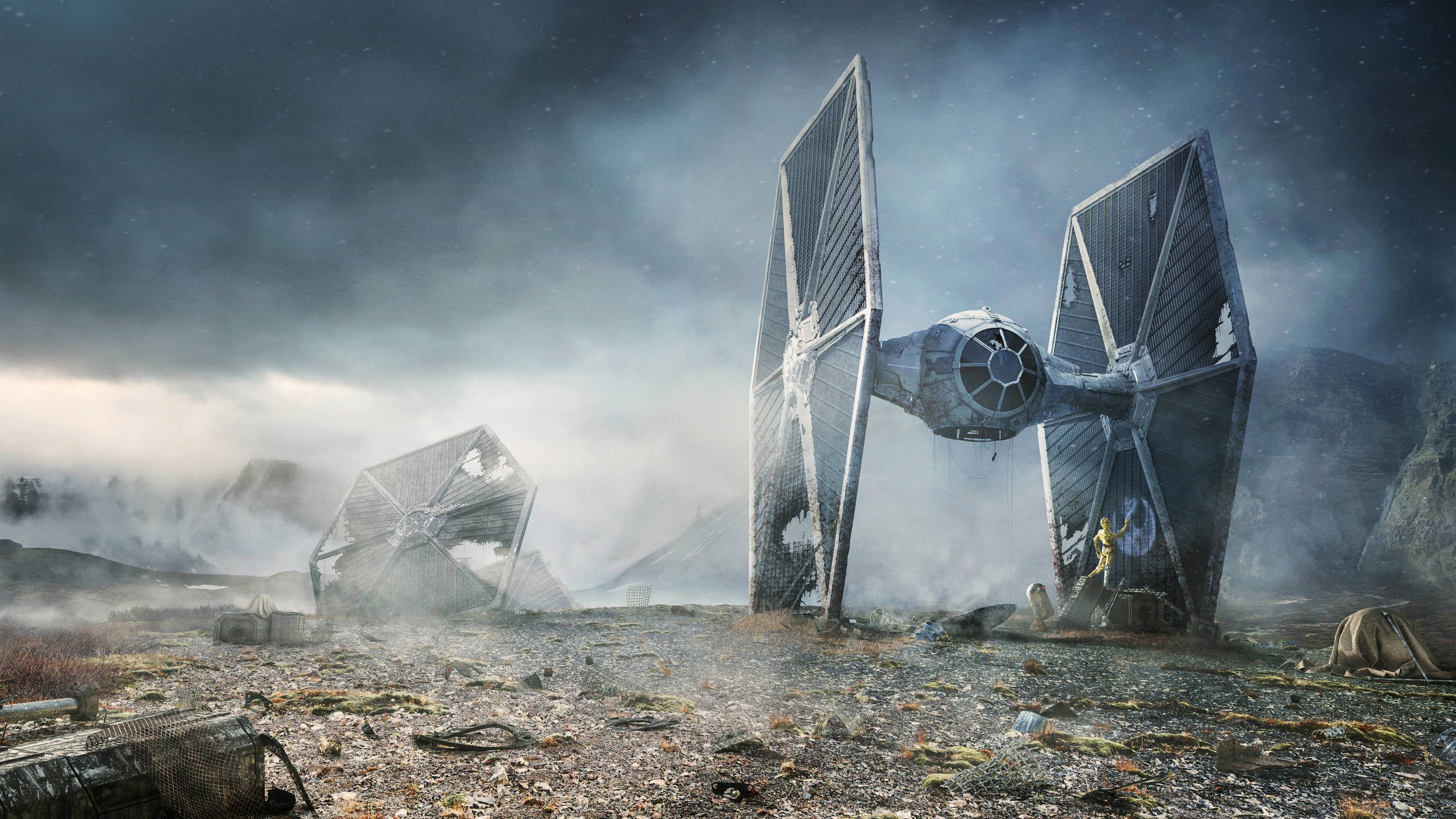 3840x2160 Wallpaper 4k Scifi C 3PO R2 D2 Star Wars TIE Fighter Wallpaper, Desktop