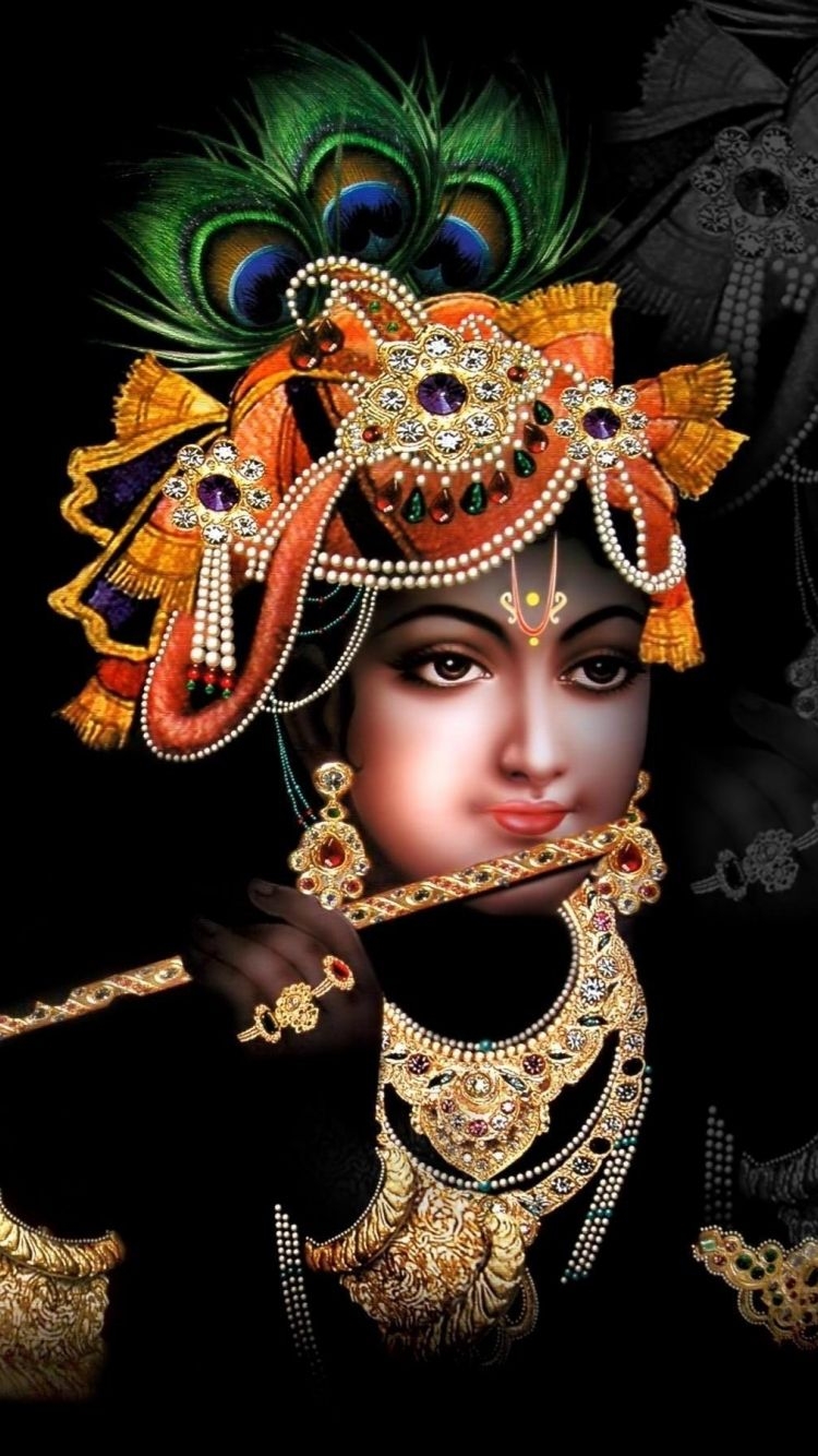 750x1340 Free download Shri Krishna in Black Background HD Wallpaper, Phone