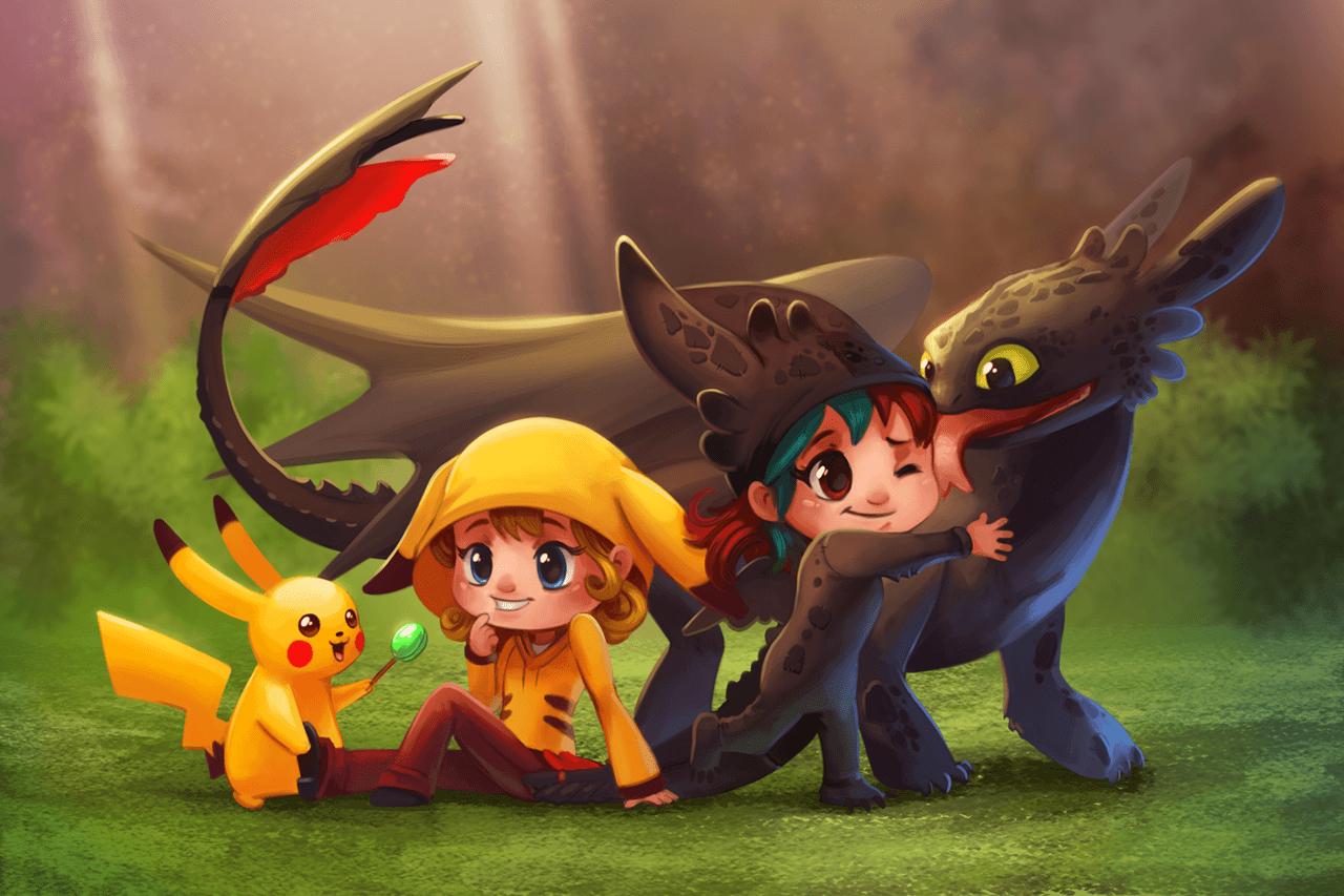 1280x860 Pikachu and Toothless Commission, Desktop