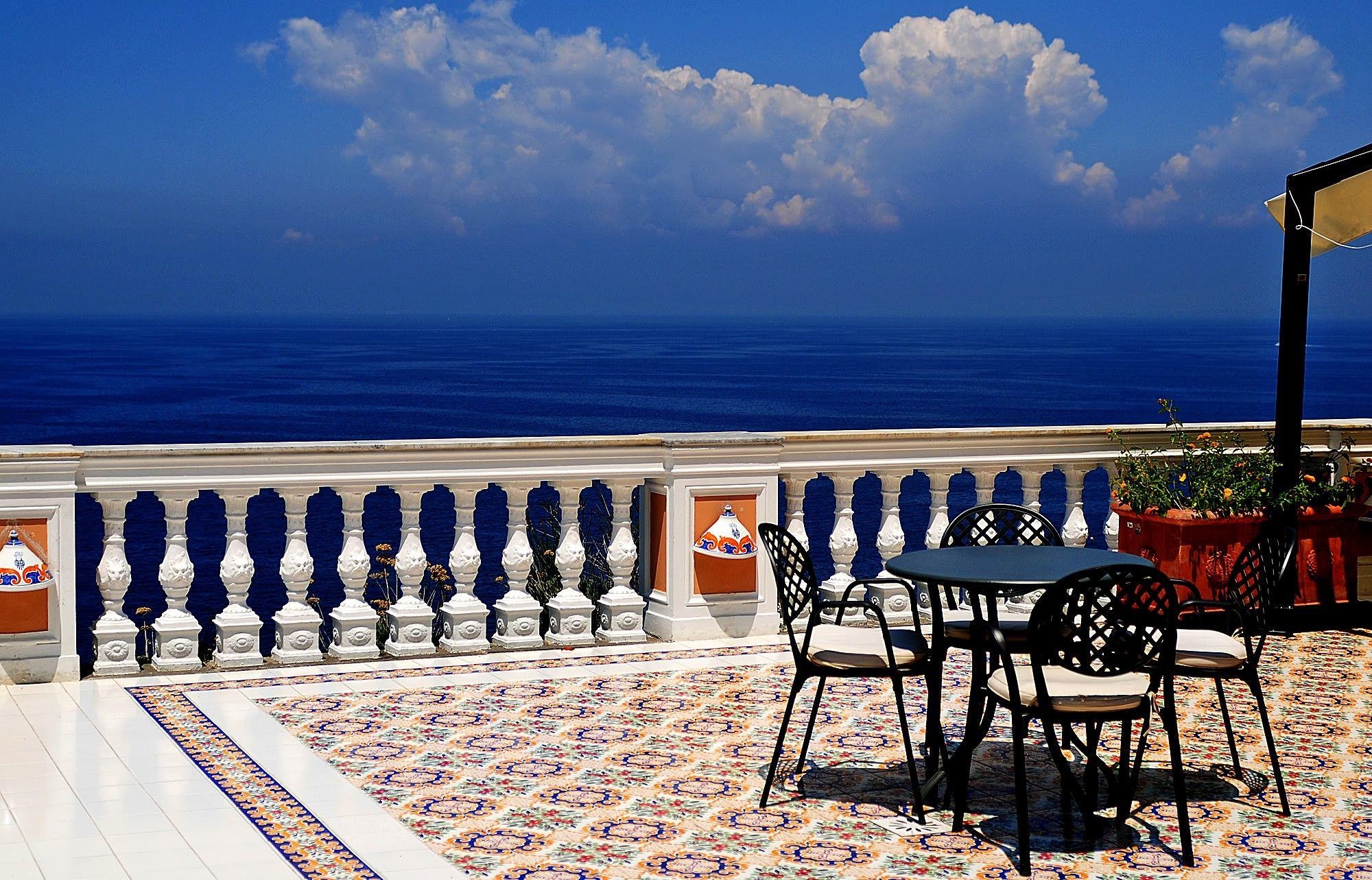 2000x1290 Other: Balcony Coffee Sea Bluesky View Clouds Dual Wallpaper, Desktop