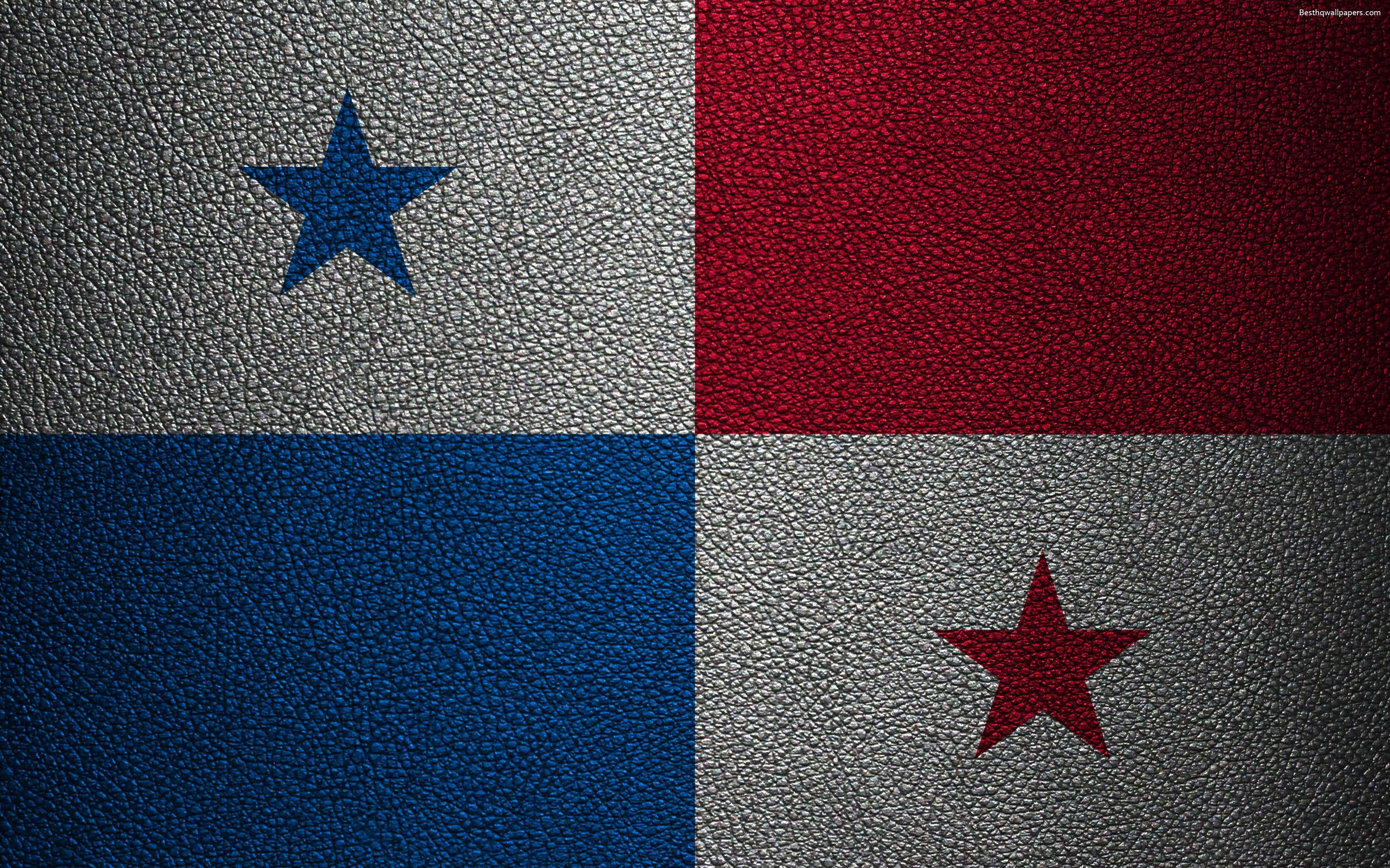 3840x2400 Download wallpaper Flag of Panama, 4K, leather texture, North, Desktop