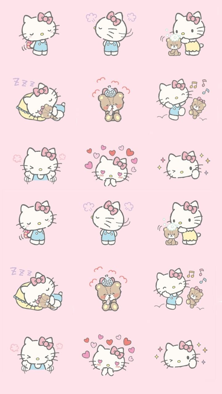 720x1280 art, background, bear, beautiful, beauty, cartoon, cats, cute art, drawing, hearts, hello kitty, illustration, kawaii, kitty, pastel, pink, ribbons, sanrio, wallpaper, we heart it, pink background, pastel pink, beautiful art, pastel color, Phone