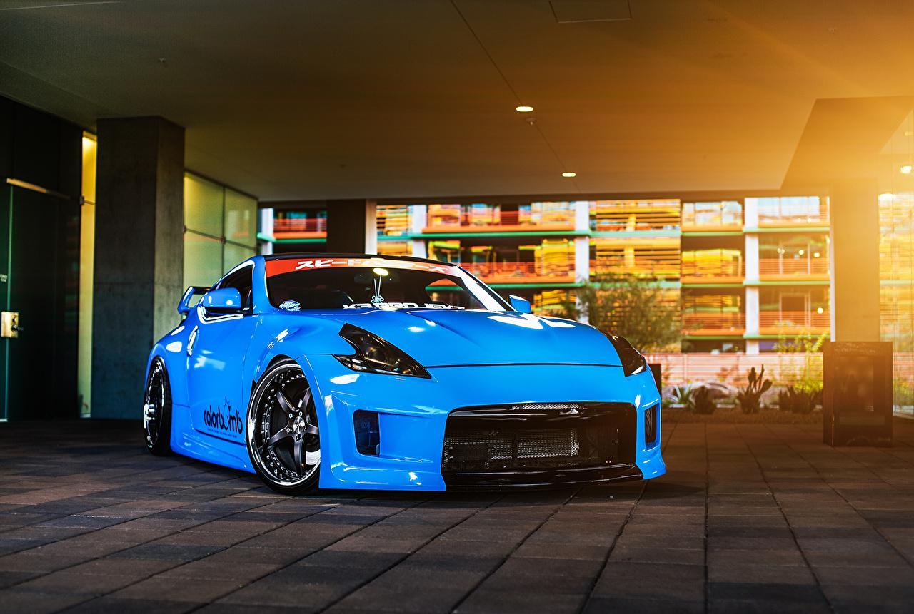 1280x870 Wallpaper Nissan Tuning 370z Light Blue Cars Front, Desktop