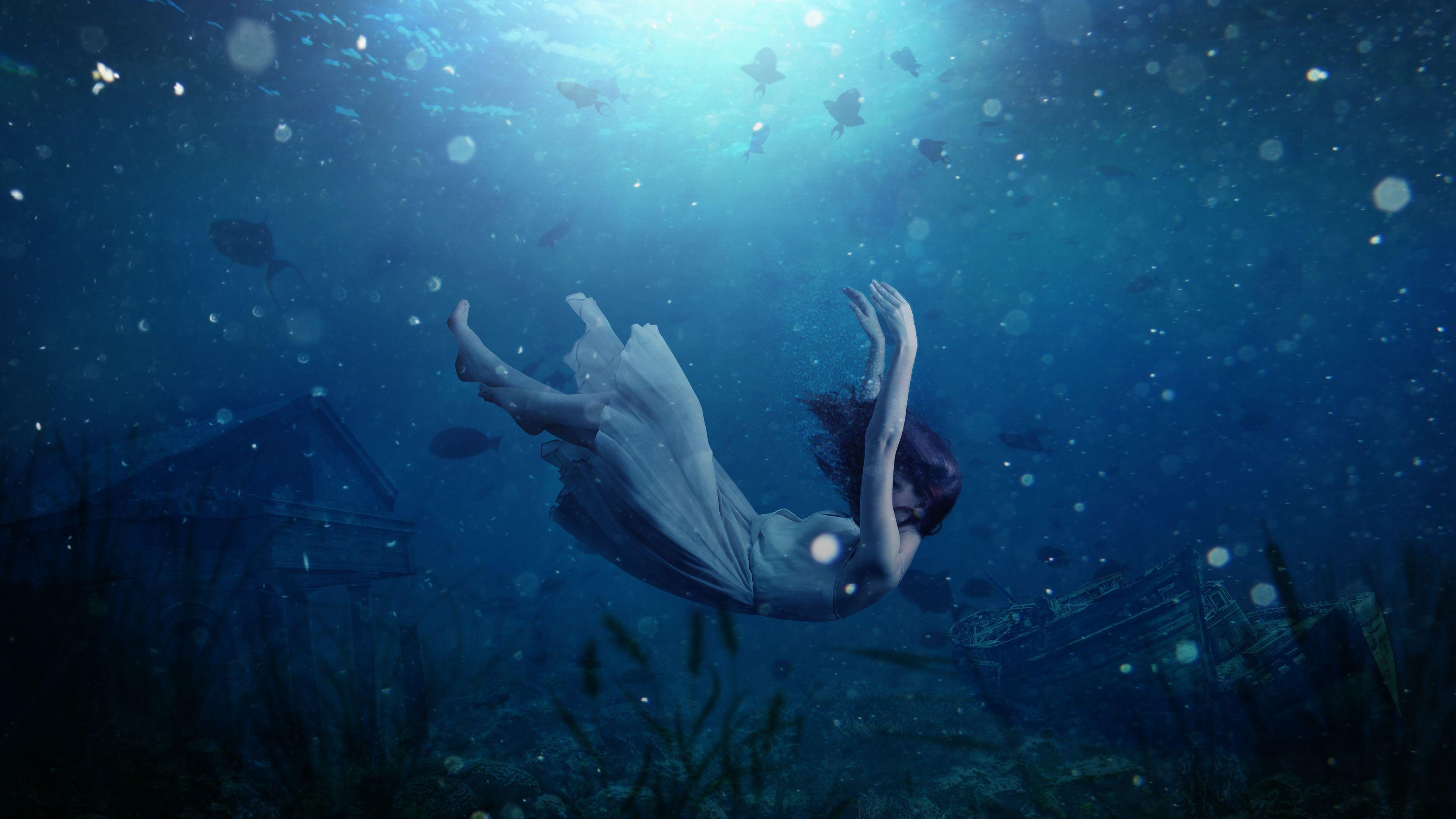 3840x2160 Girl Underwater Dream 4K. Water photography, Underwater photography, Surrealism photography, Desktop