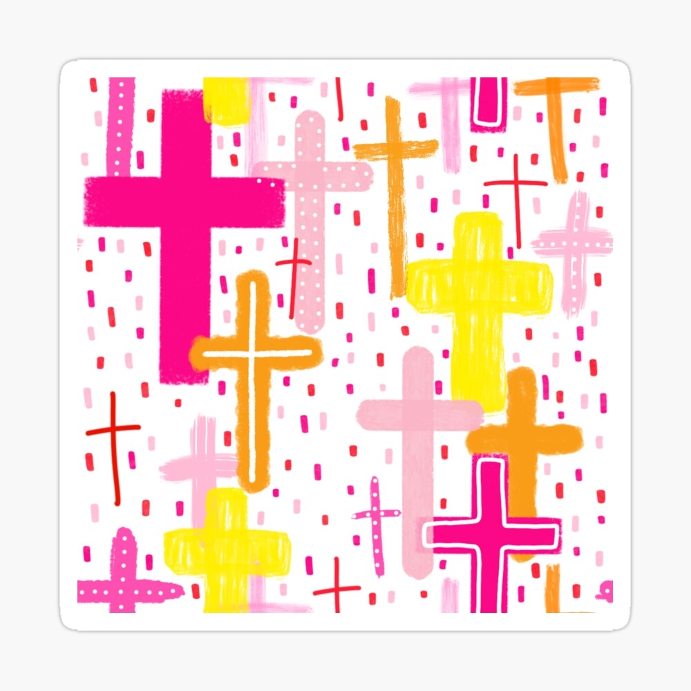 1000x1000 Preppy Pink Cross Pattern Sticker, Phone