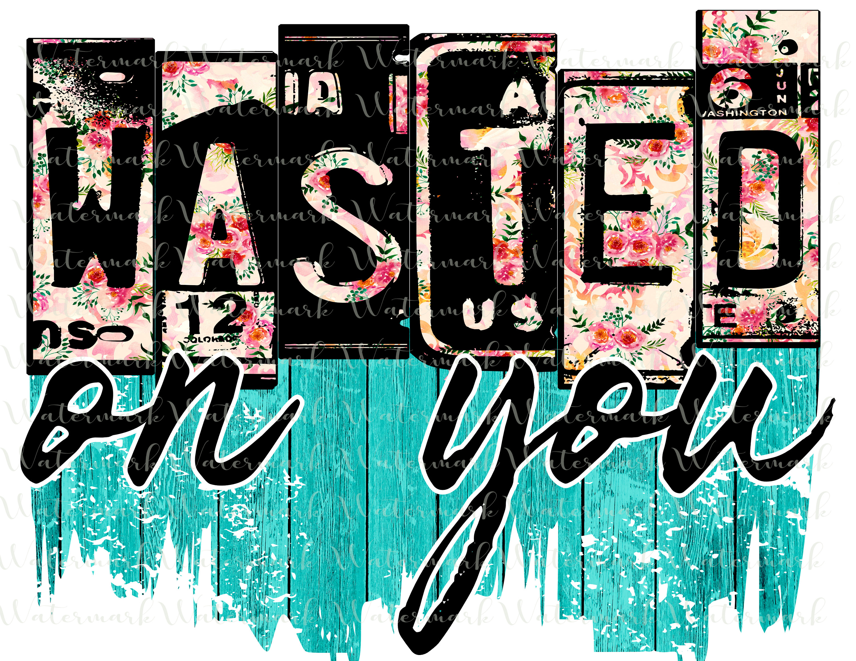 3000x2320 Wasted on You Country Music Lyrics License Plate Floral, Desktop