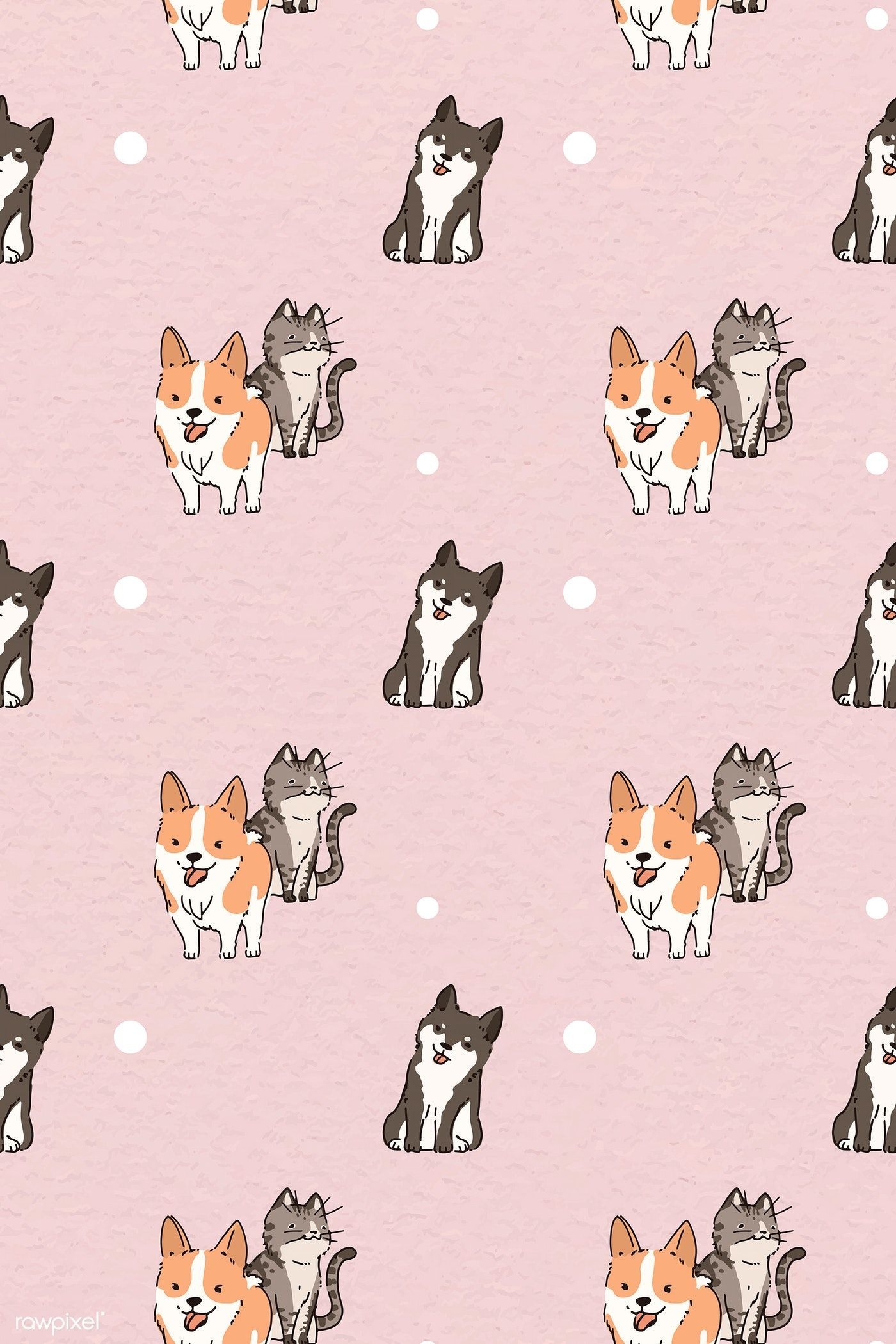 1400x2100 Dog and cat lover patterned background vector / Adj. Cute cartoon wallpaper, Cat background, Paw wallpaper, Phone