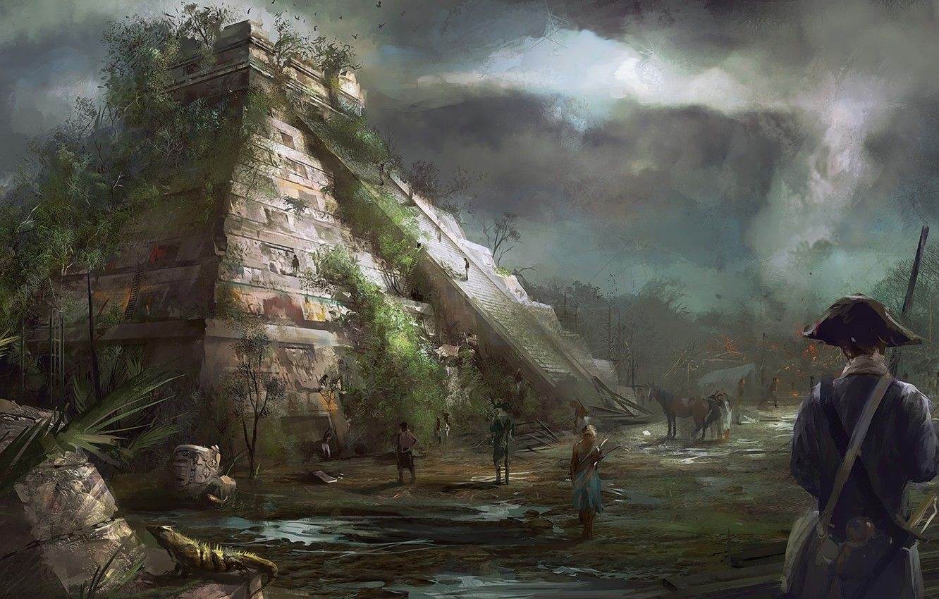 1340x850 Wallpaper art, painting, concept art, ancient, Pyramid image for desktop, section живопись, Desktop