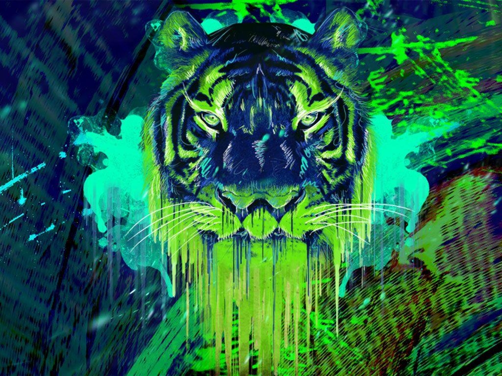 1030x770 Wallpaper Lights Singer Description Of Green Neon Light Tiger, Desktop