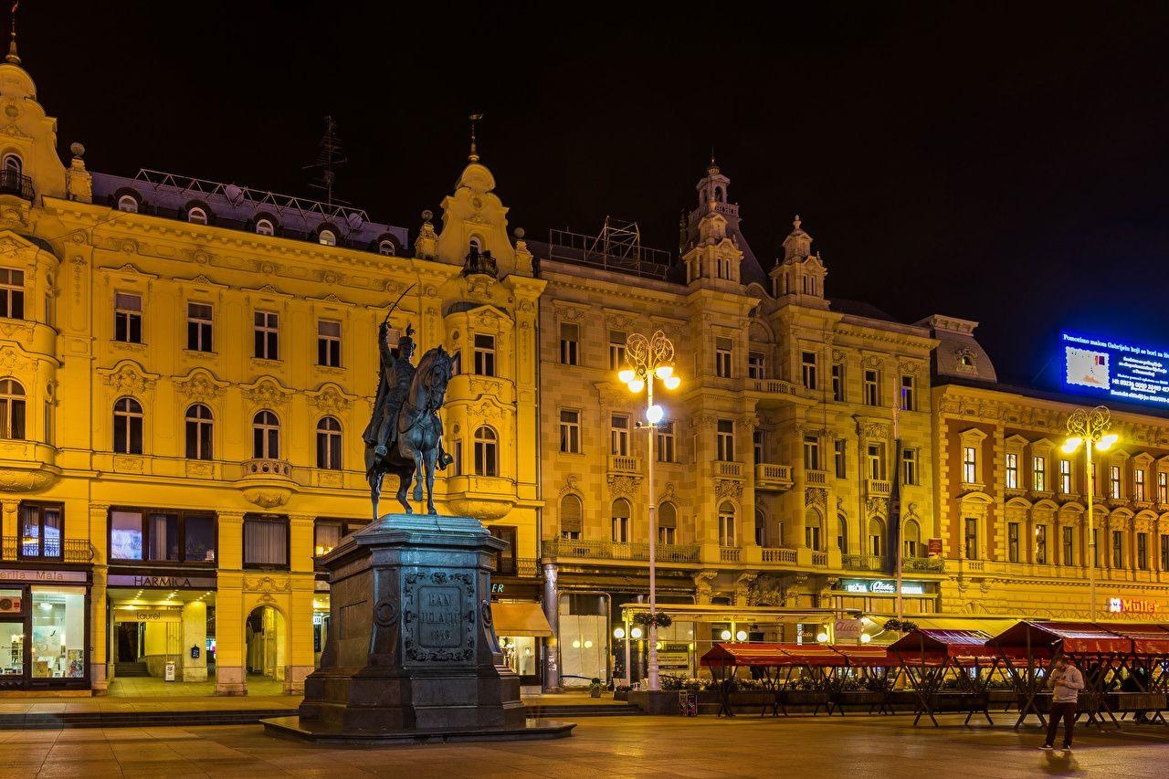 1280x860 Wallpaper City of Zagreb Croatia Monuments Evening Street lights, Desktop