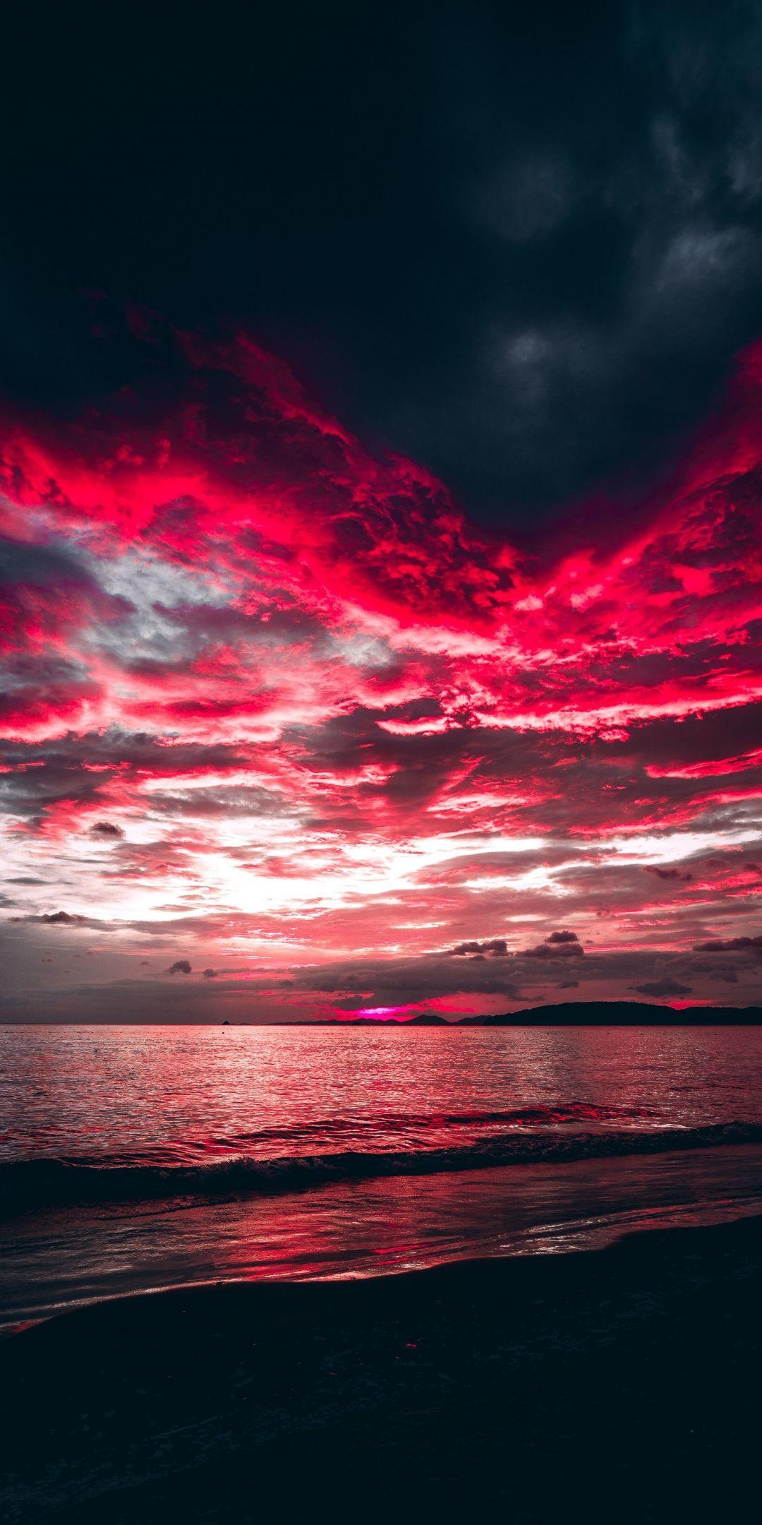 1080x2160 Sea, sunset, red clouds, nature,  wallpaper. Nature, Phone