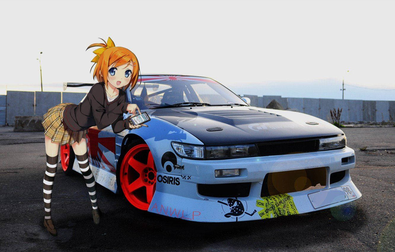 1340x850 Download Anime Girl With Decorated JDM Car Wallpaper, Desktop