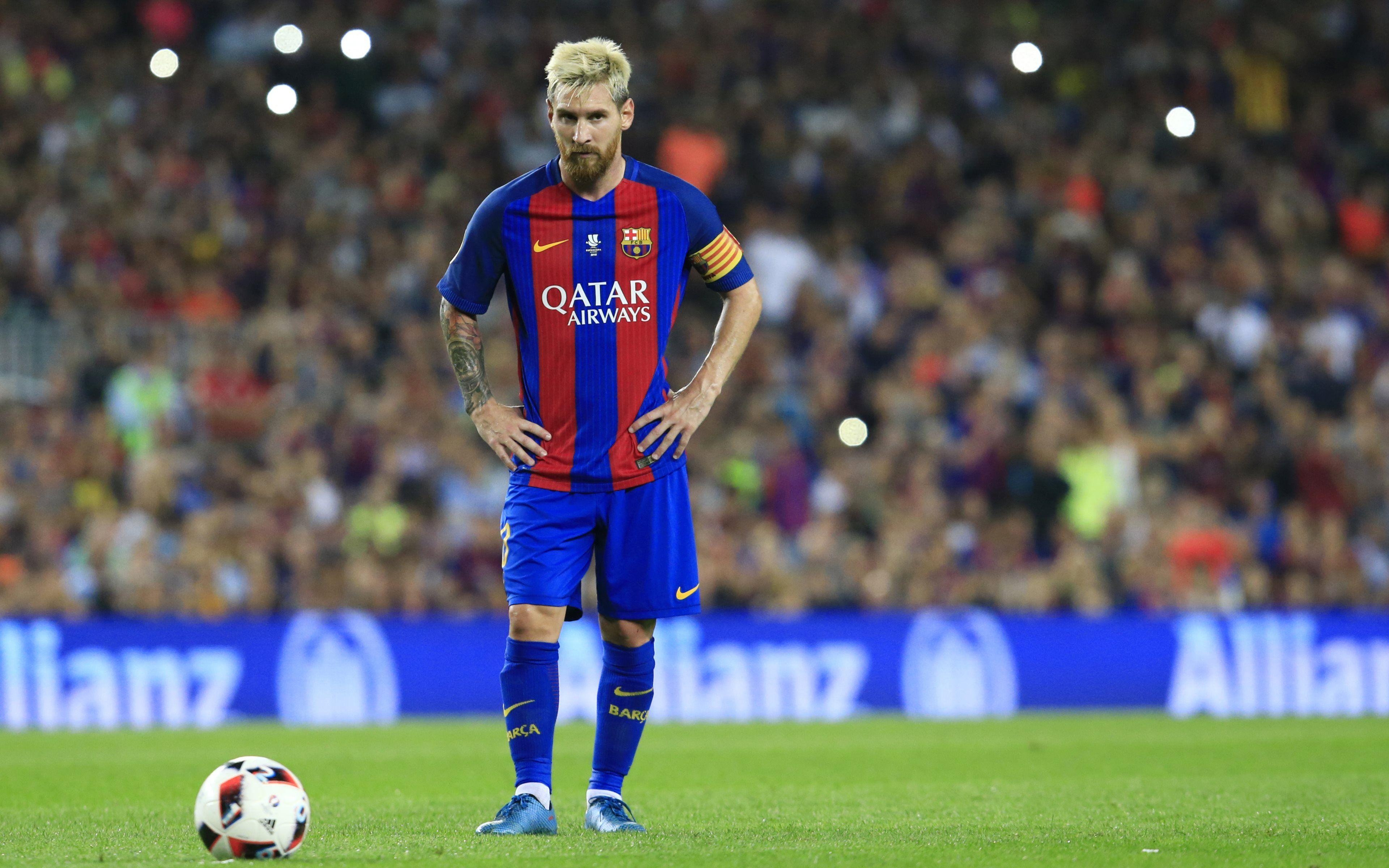 3840x2400 Download 4k wallpaper Lionel Messi, football stars, Barca, match, Desktop