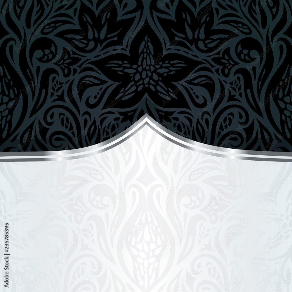 1000x1000 Decorative black silver floral luxury wallpaper background design in vintage style with copy space Stock Vector, Phone