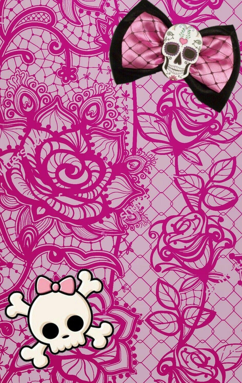 950x1500 Pink lace skulls. Pink skull wallpaper, Bow wallpaper, Emo wallpaper, Phone