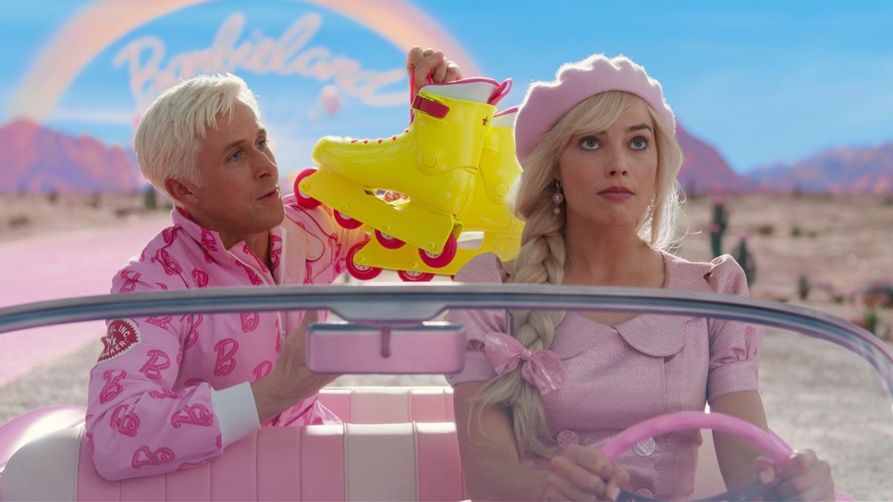 1280x720 Barbie' stars Margot Robbie and Ryan Gosling hit the road in bubblegum pink, Desktop