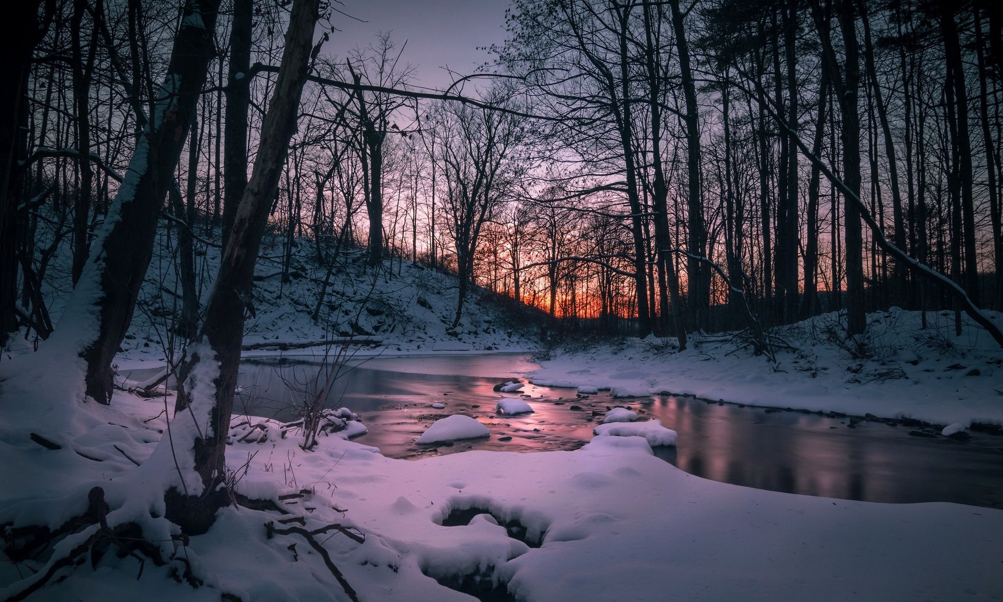 2050x1230 #water, #landscape, #nature, #dark, #trees, #snow, Desktop