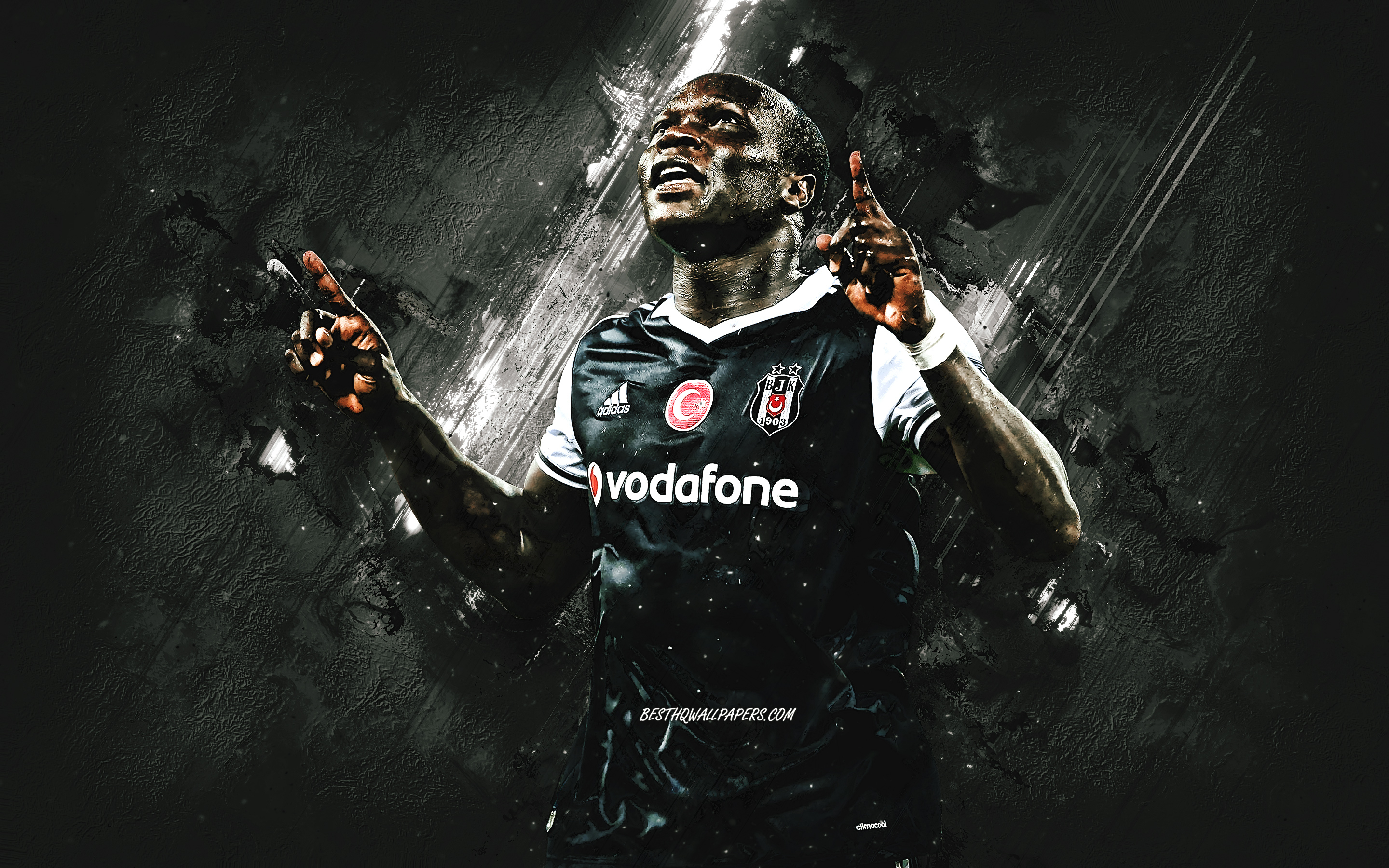 2880x1800 Download wallpaper Vincent Aboubakar, Besiktas, cameroonian footballer, portrait, gray stone background, football, Besiktas JK for desktop with resolution. High Quality HD picture wallpaper, Desktop