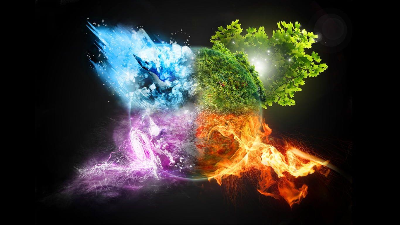 1370x770 Four elements illustration HD wallpaper, Desktop