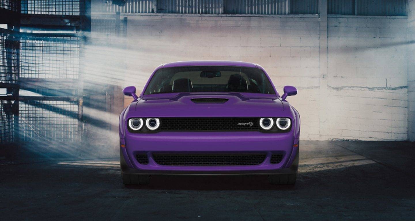 1440x770 Dodge Challenger purple color front side ultra HD wallpaper, Desktop