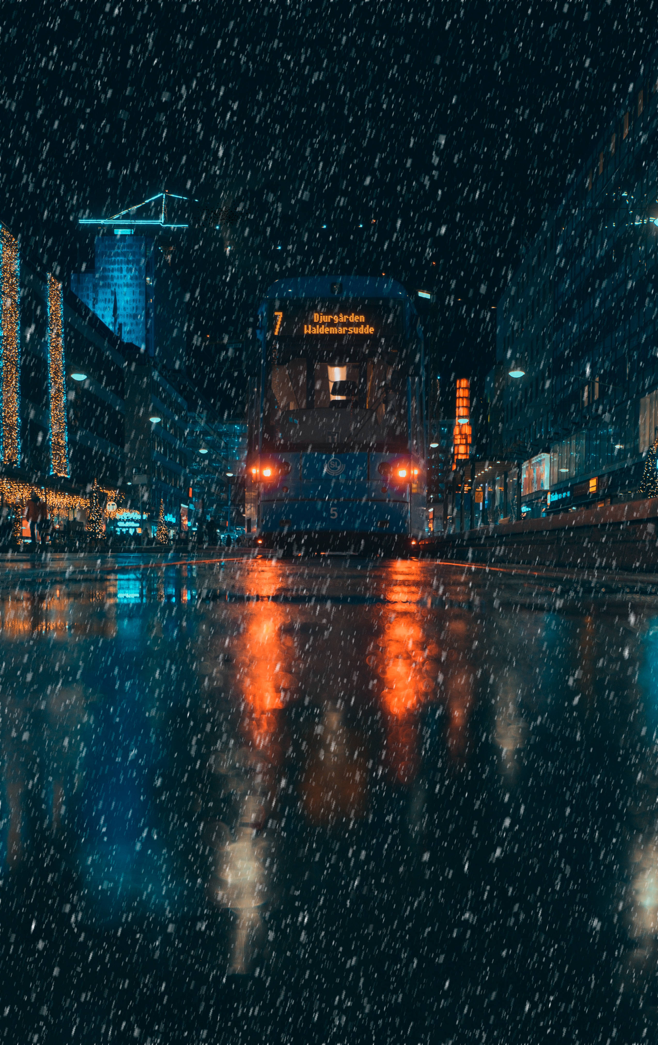 2550x4050 Download Rain, Transport, City, Evening, Night Wallpaper, Phone