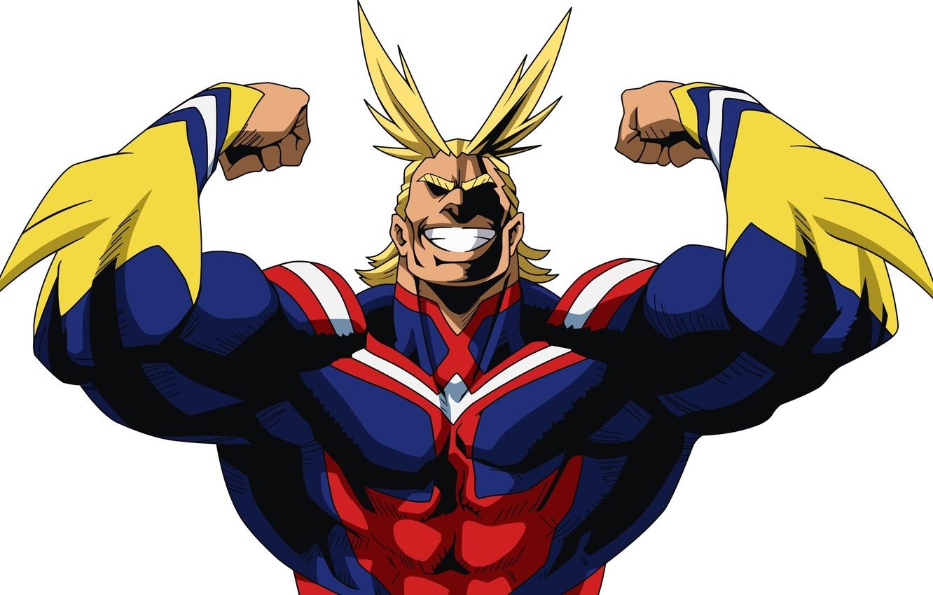 1340x850 Wallpaper smile, anime, blonde, hero, pose, manga, powerful, strong, uniform, yuusha, seifuku, super hero, Boku no Hero Academy, My Hero Academia, Toshinori Of Yak, All Might image for desktop, section сёнэн, Desktop