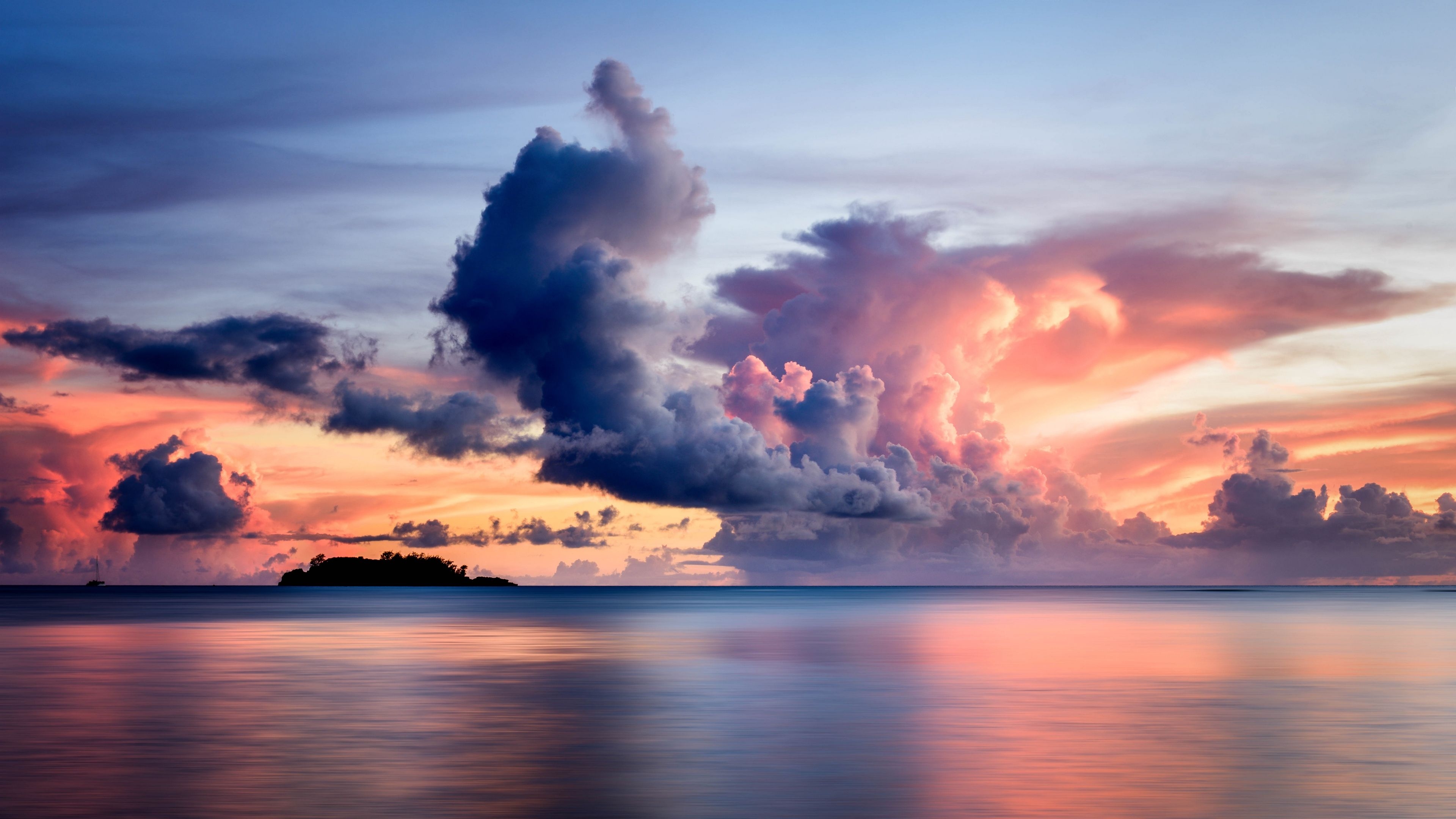 3840x2160 Wallpaper 4k sea, clouds, horizon, island, sky, sunset 4k Clouds, Desktop