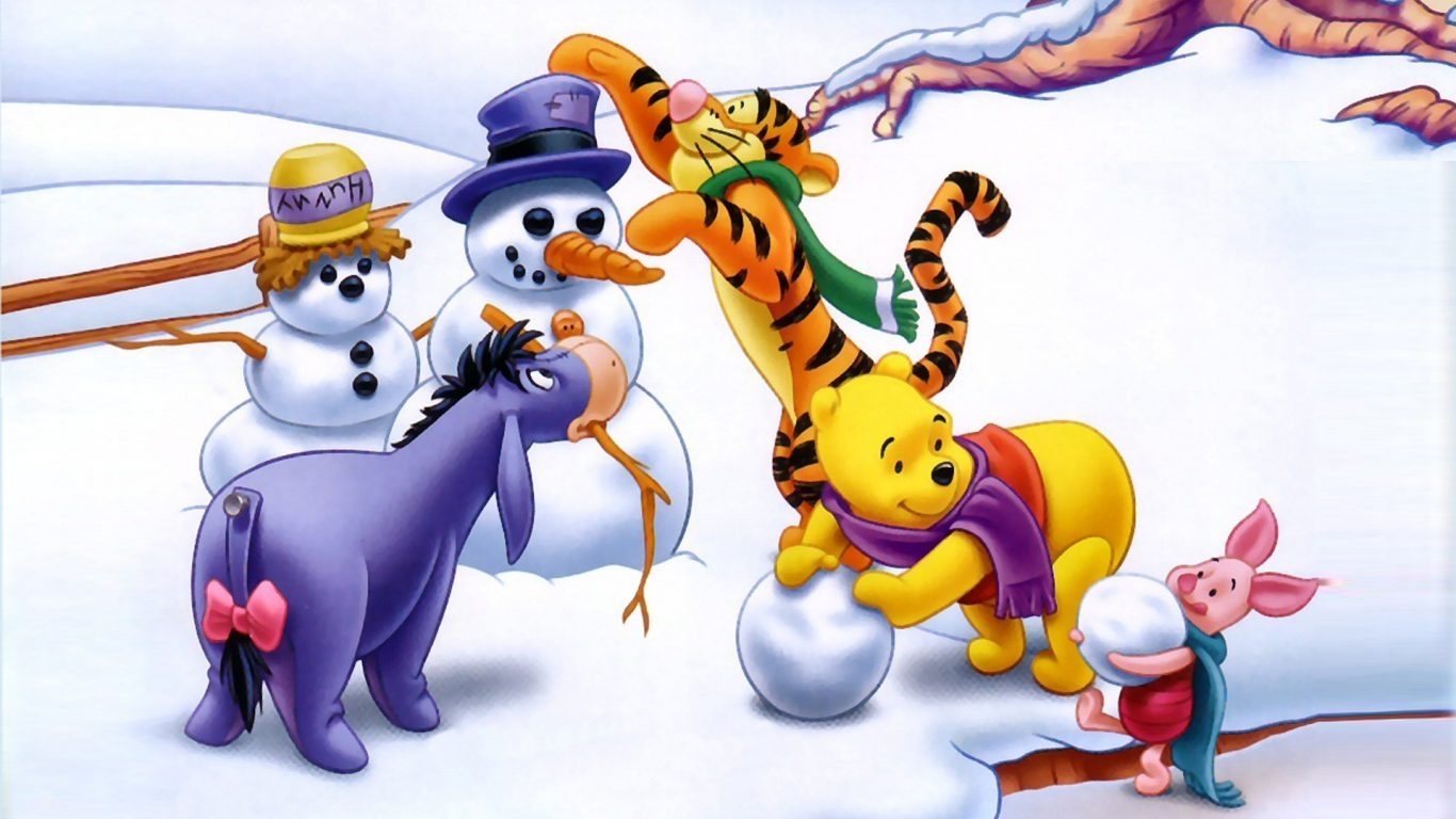 1370x770 Cartoon Winnie The Pooh Tigger And Piglet Winter Snow Making Snowman HD Desktop Background Free Download 1920x1200, Wallpaper13.com, Desktop